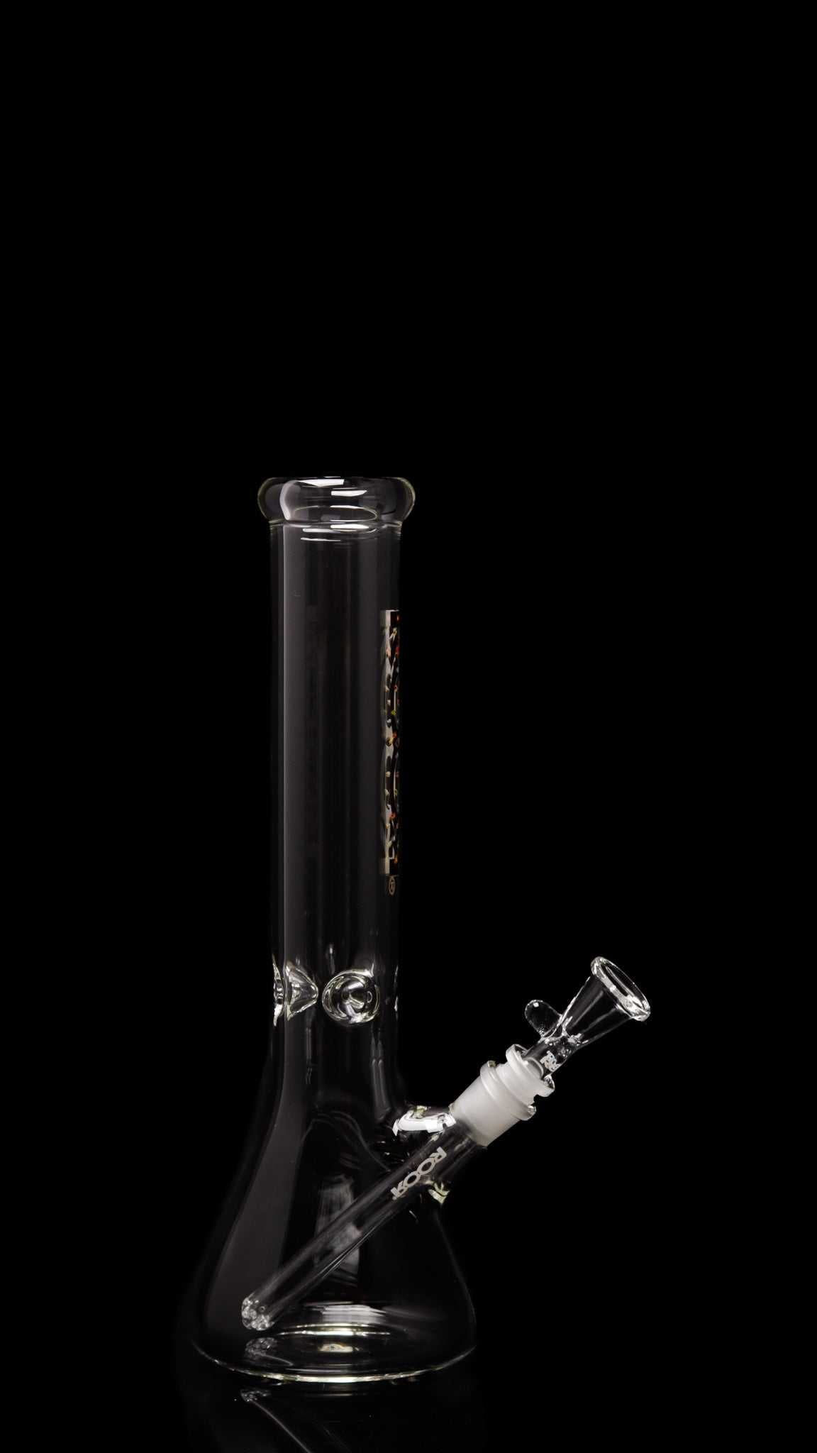 ROOR Classic 14" Beaker 50x5mm glass water pipe with X-Mas Lights decal on black background