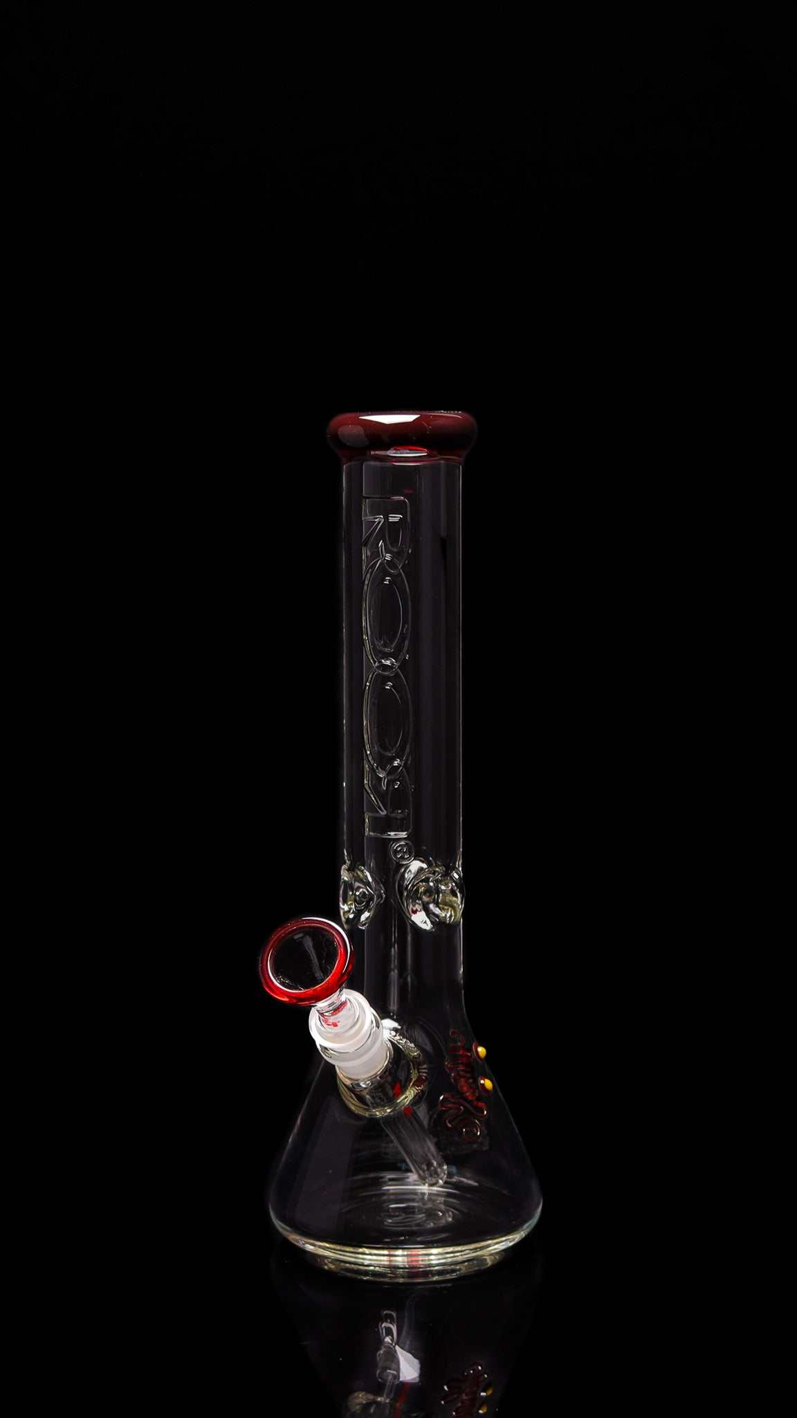 ROOR® Classic 14" Beaker 50x9mm Limited RED Edition glass bong with red accents on mouthpiece and bowl against black background