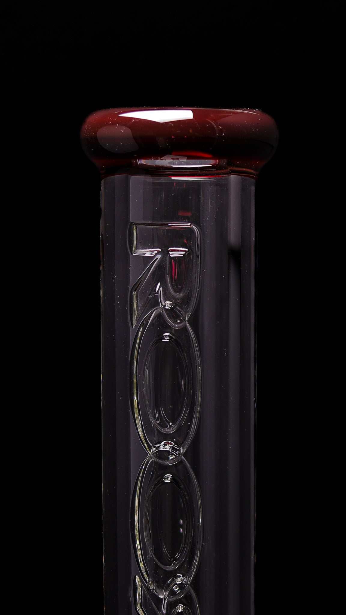 ROOR Classic 14" Beaker 50x9mm Limited RED Edition glass mouthpiece with embossed logo and red rim against black background