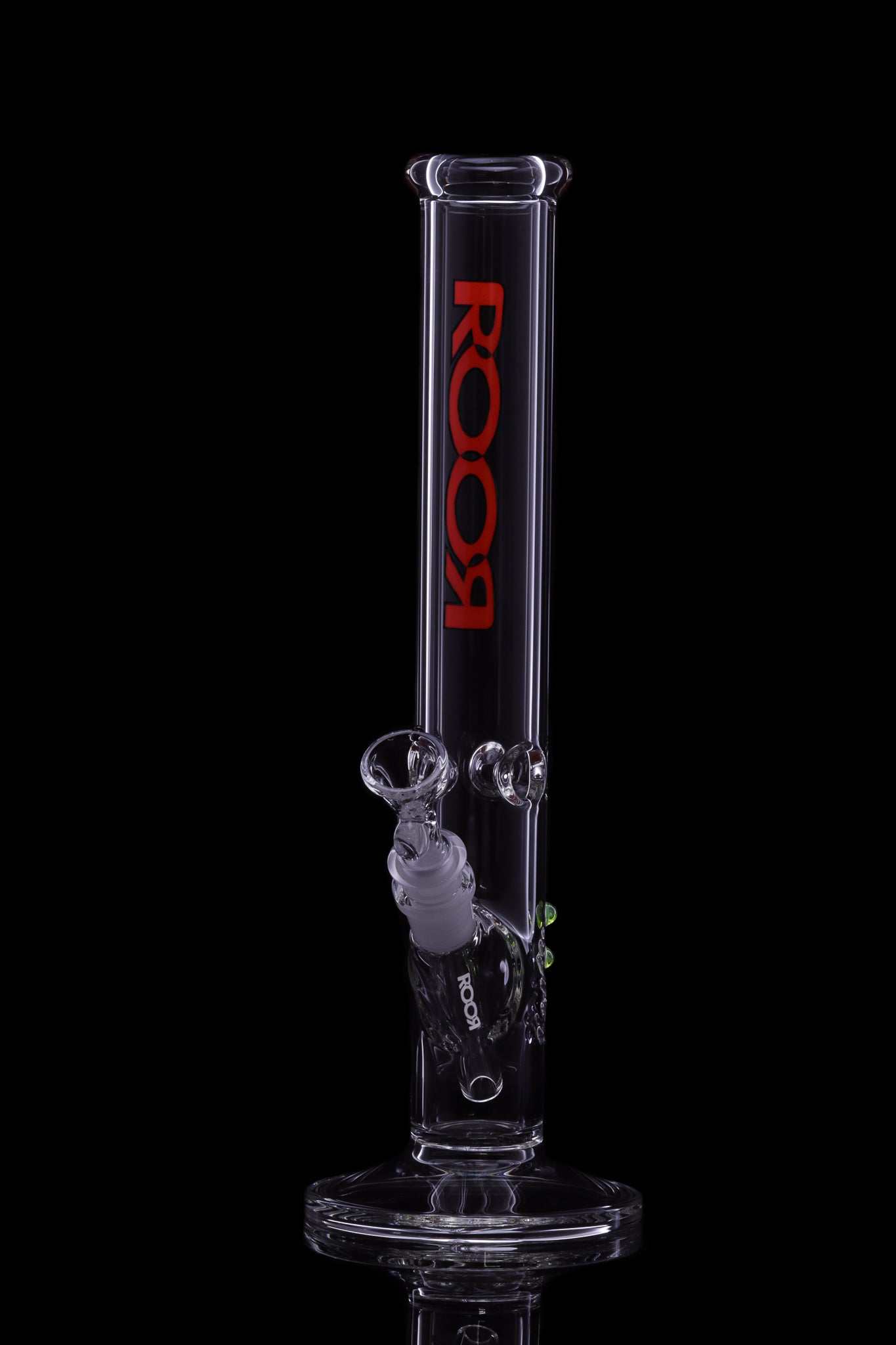 ROOR® Classic 14" Straight 45x5mm glass bong with red and black logo on black background
