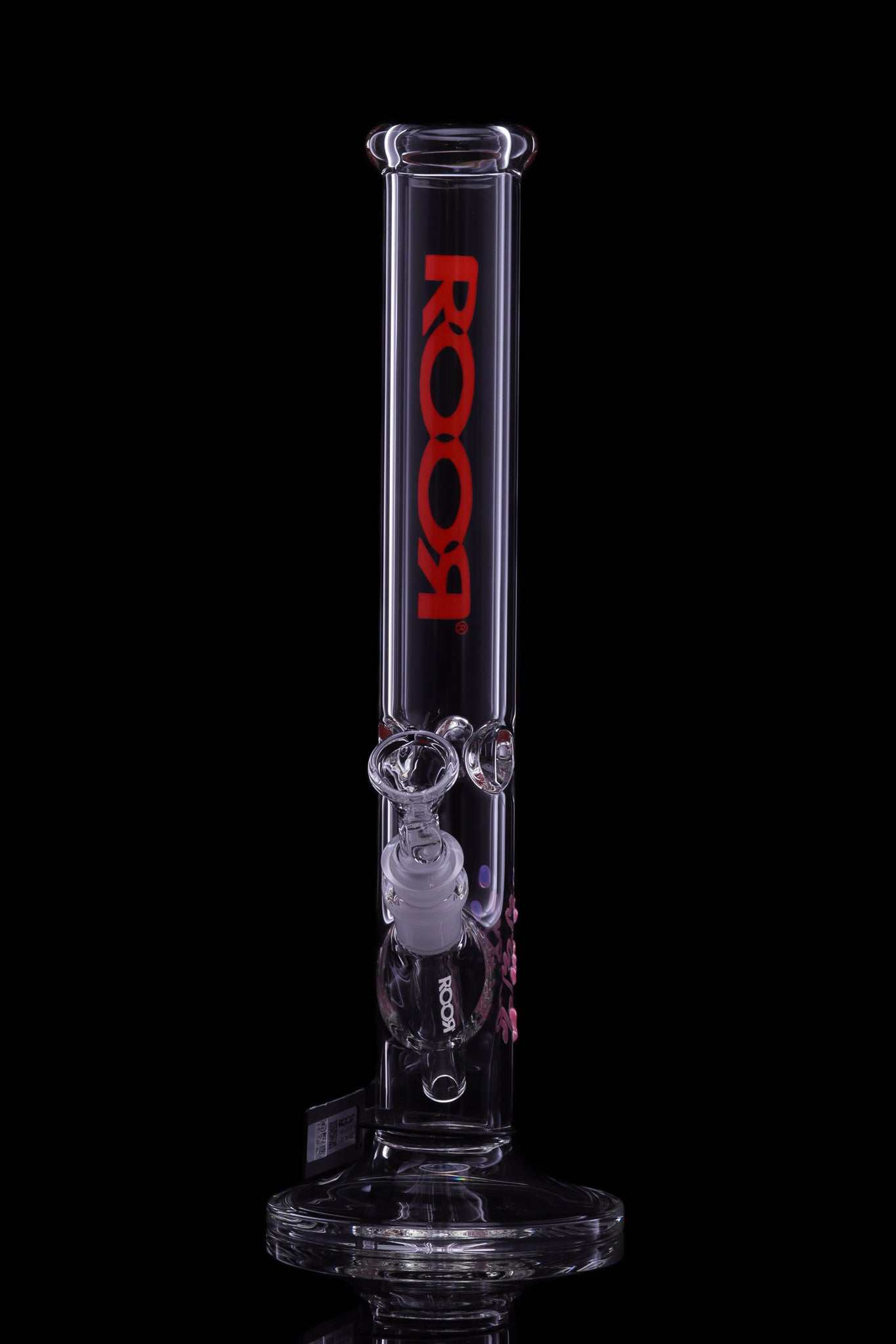ROOR Classic 14-inch straight 45x5mm red glass water pipe with iconic red logo and ice pinches.