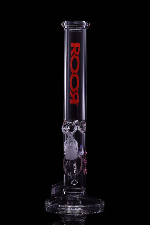 ROOR Classic 14" Straight 45x5mm Red glass bong with iconic red logo and ice pinches.