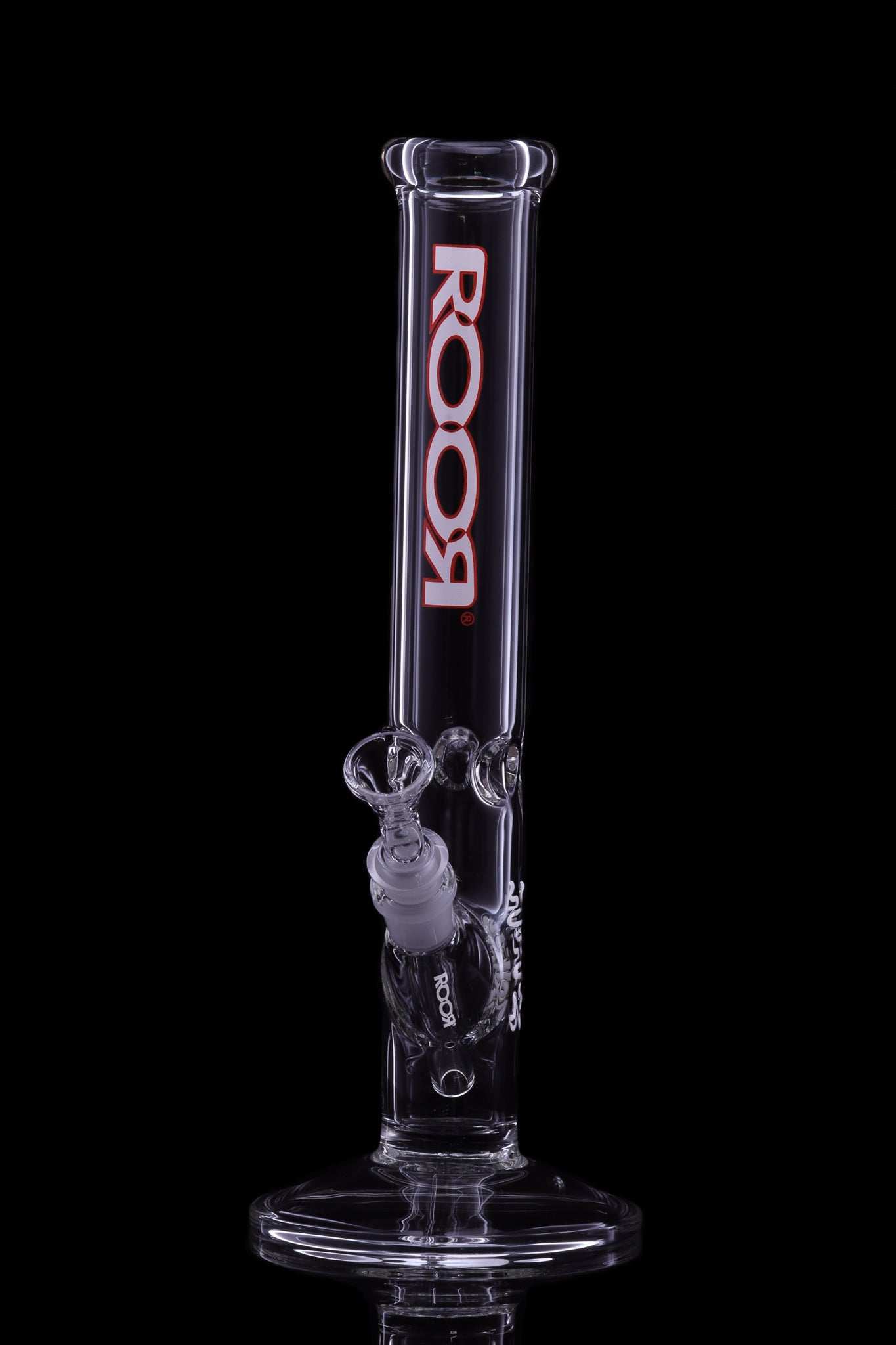 ROOR Classic 14-inch straight glass bong with white and red logo and 45x5mm German Schott glass tube