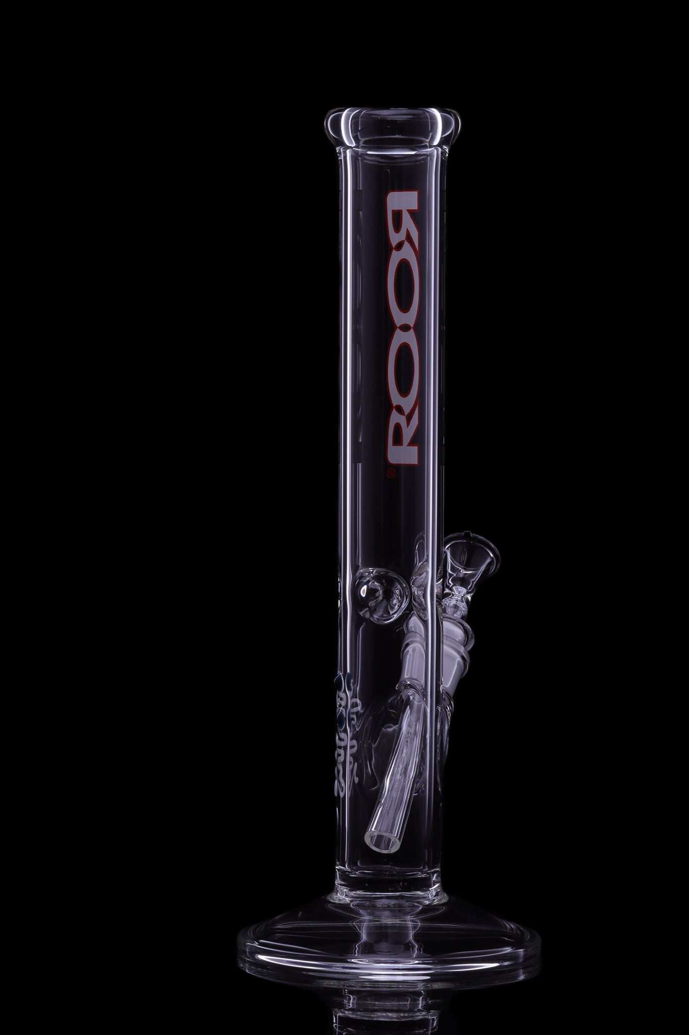 ROOR Classic 14-inch straight glass bong with white and red decal, made from thick 45x5mm German Schott glass.