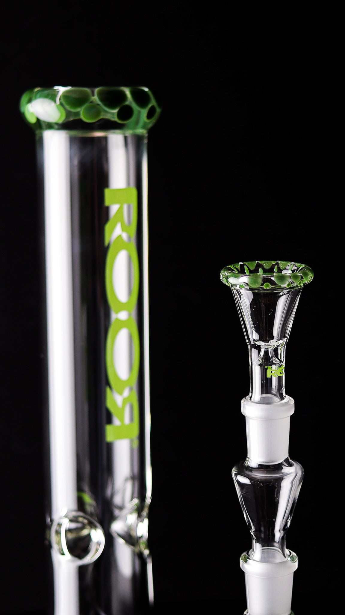 ROOR® Classic 14" Straight 50x5mm glass tube with green pearl dot mouthpiece and bowl