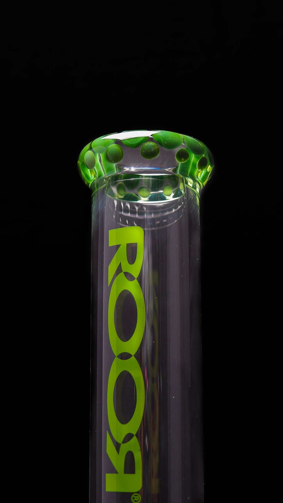 ROOR® Classic 14" Straight 50x5mm glass tube with green pearl dot mouthpiece and logo