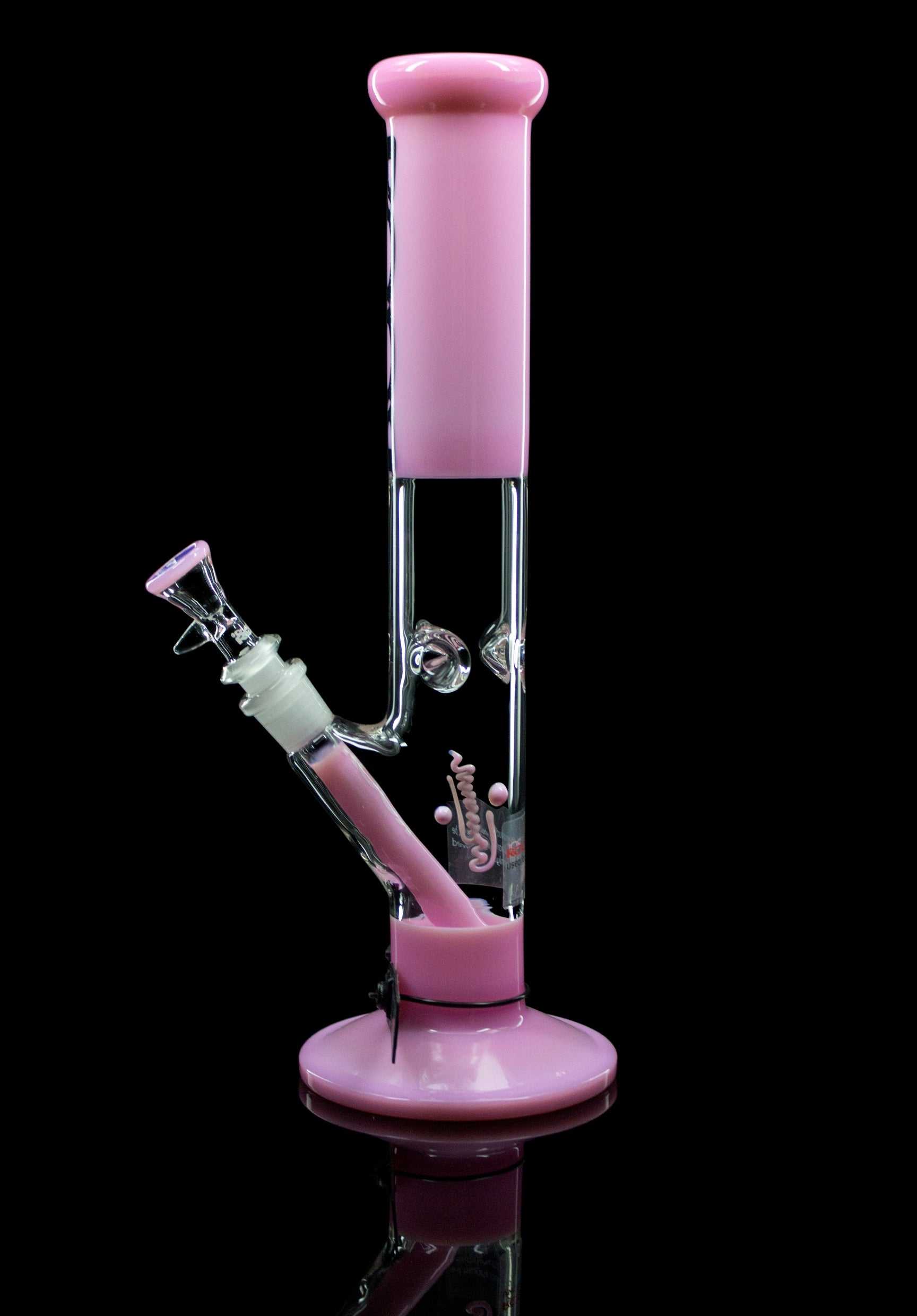 ROOR Classic 14-inch pink glass straight bong with 50x5mm German Schott glass and built-in ice pinches