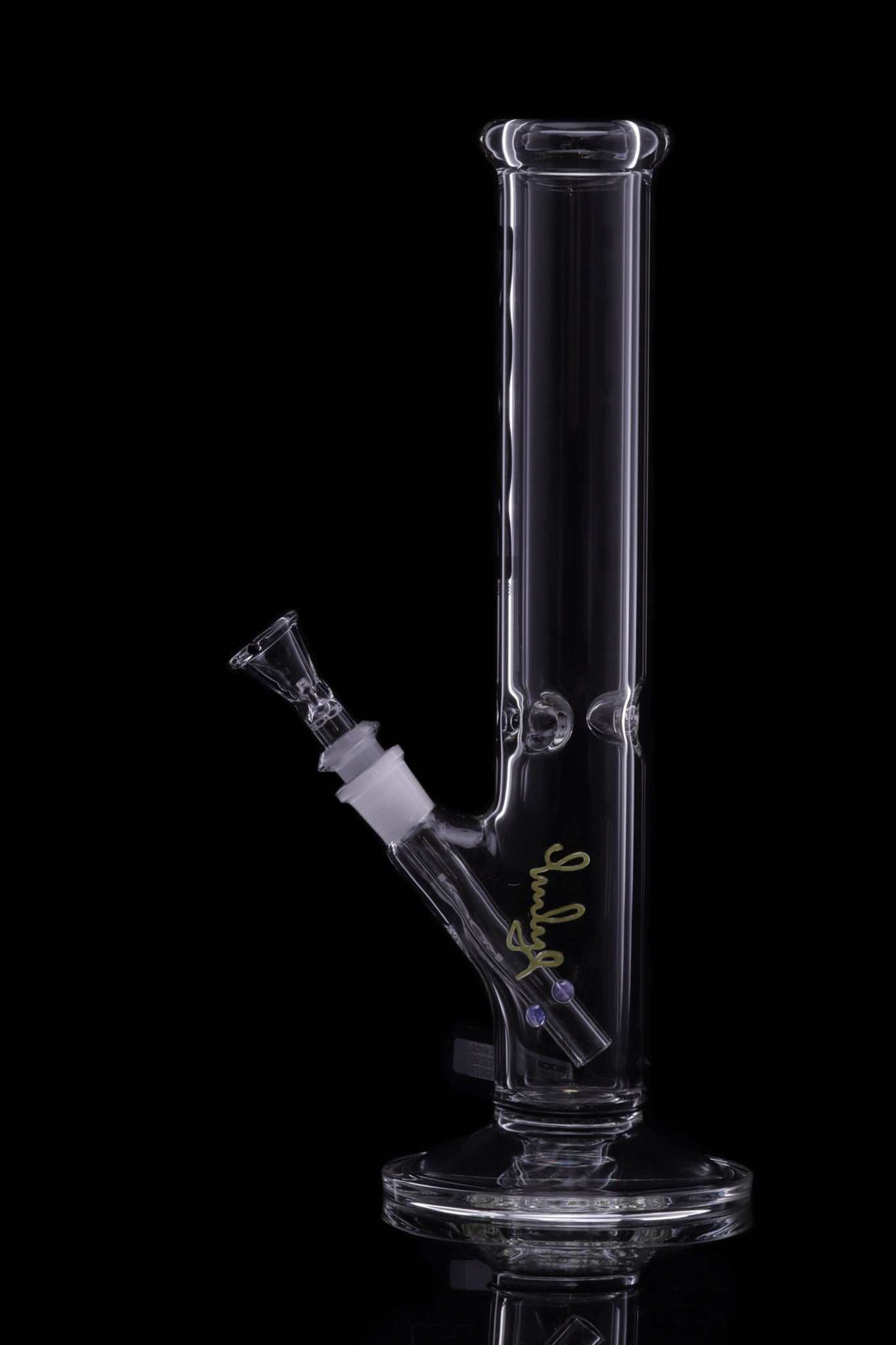 ROOR® Classic 14" Straight 50x5mm Black glass bong with signature and ice pinches on black background