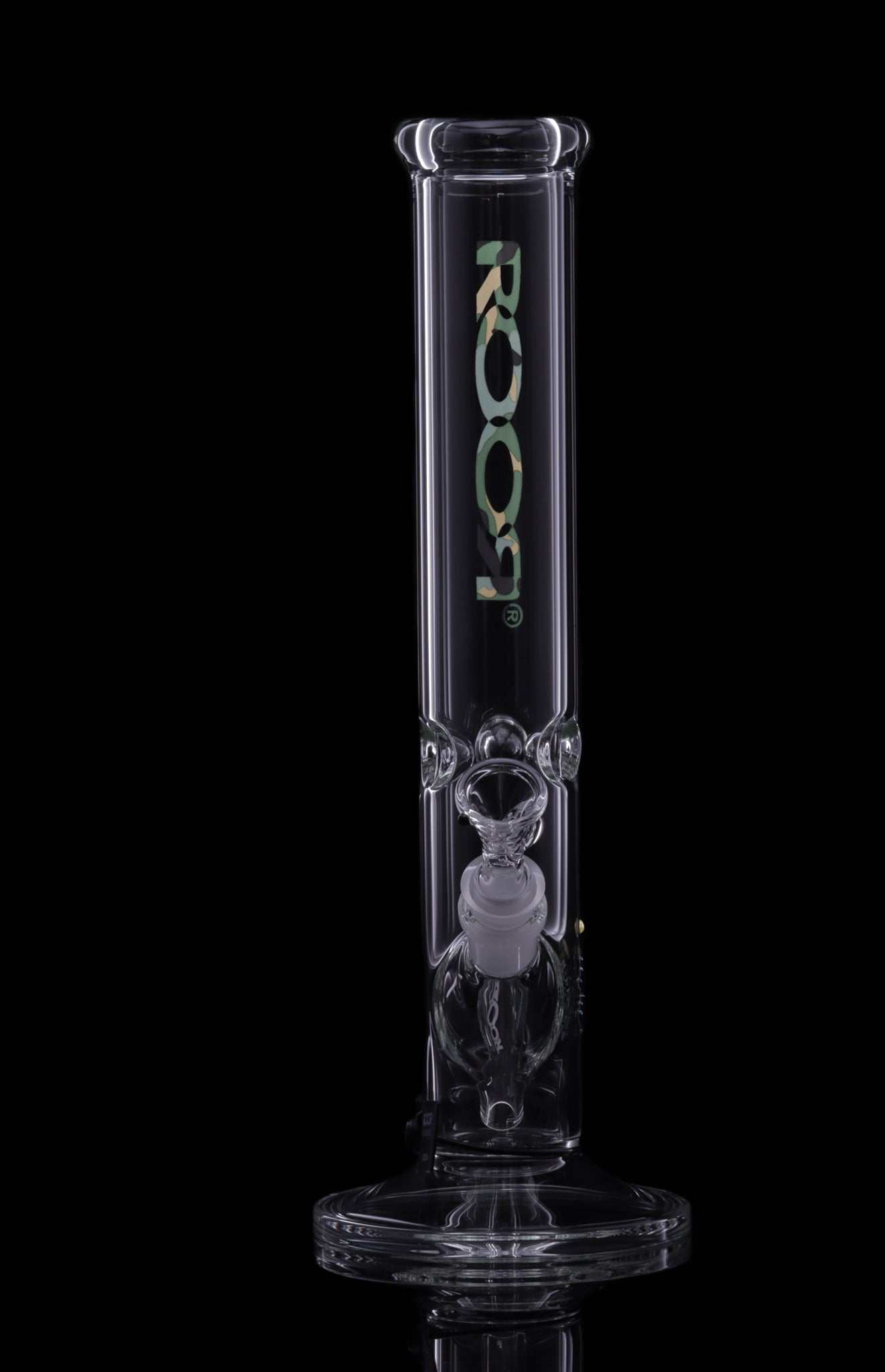ROOR® Classic 14" Straight 50x5mm Camo glass pipe with camo decal, ice pinches, and unique signature design.