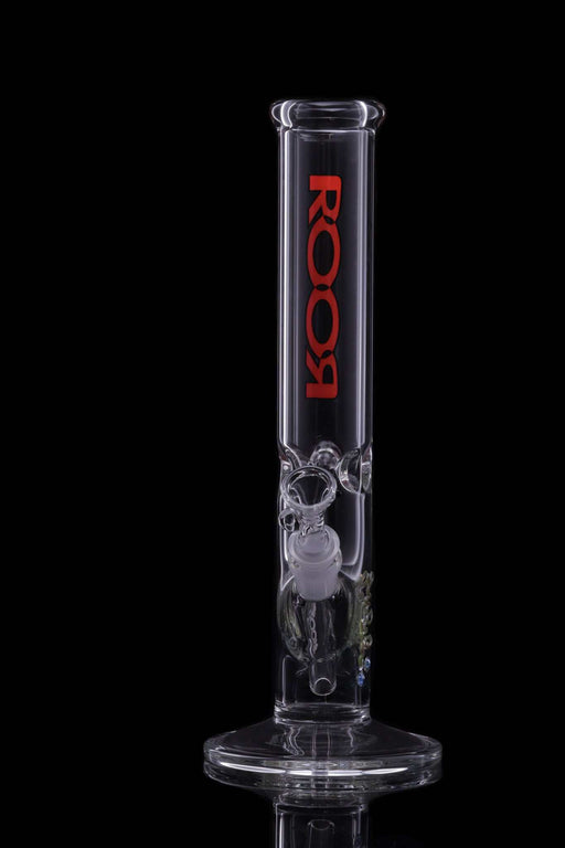 ROOR Classic 14-inch straight glass bong with red logo and black accents, 50x5mm thick German Schott glass tube.
