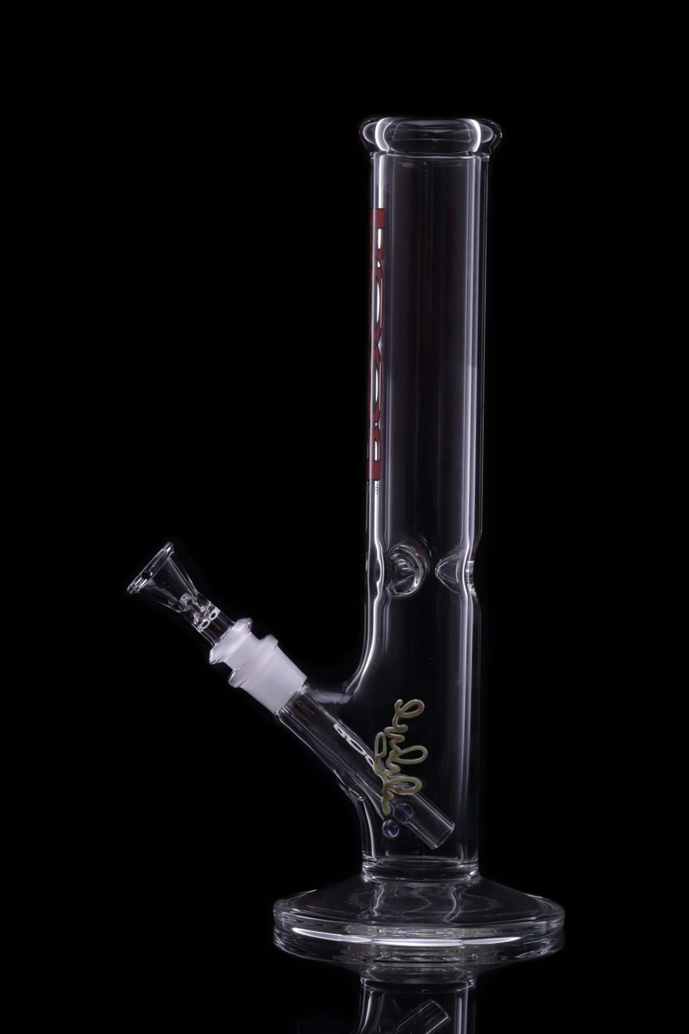 ROOR Classic 14-inch straight glass water pipe with red and black accents and clear German Schott glass construction