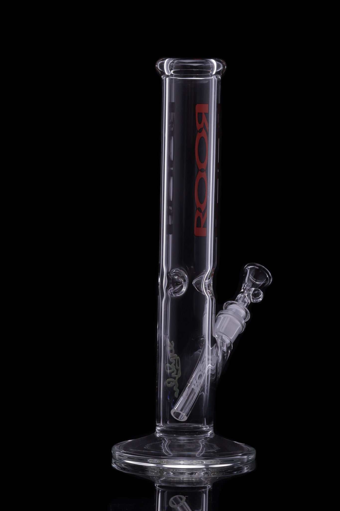 ROOR® Classic 14" Straight 50x5mm glass bong with red and black decal and clear German Schott glass design