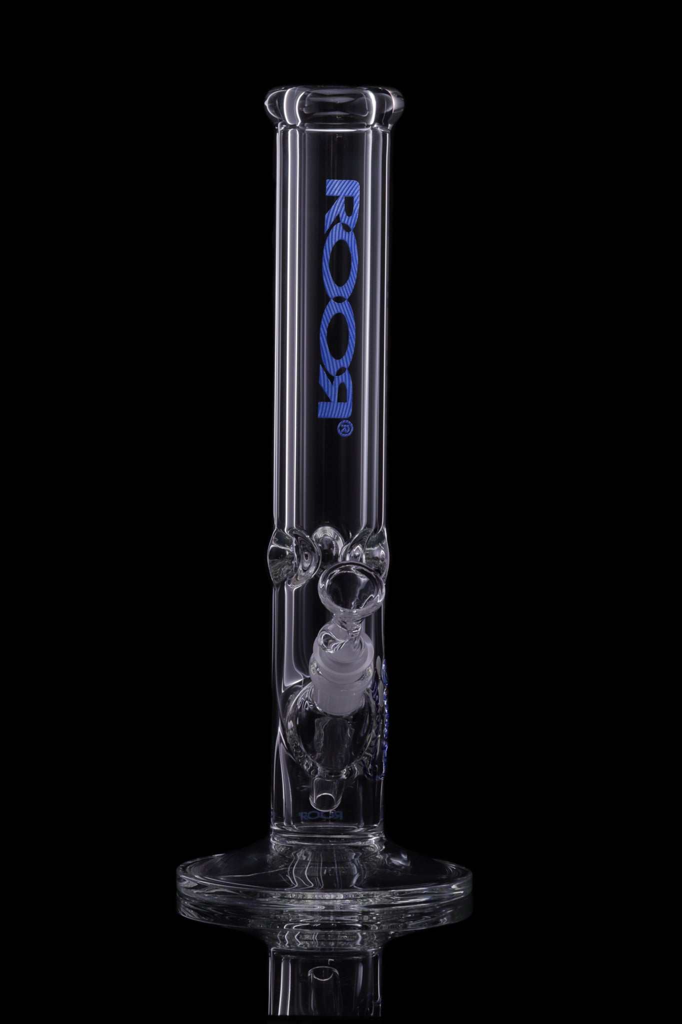 ROOR® Classic 14" Straight 50x5mm glass bong with Too Blue decal on black background