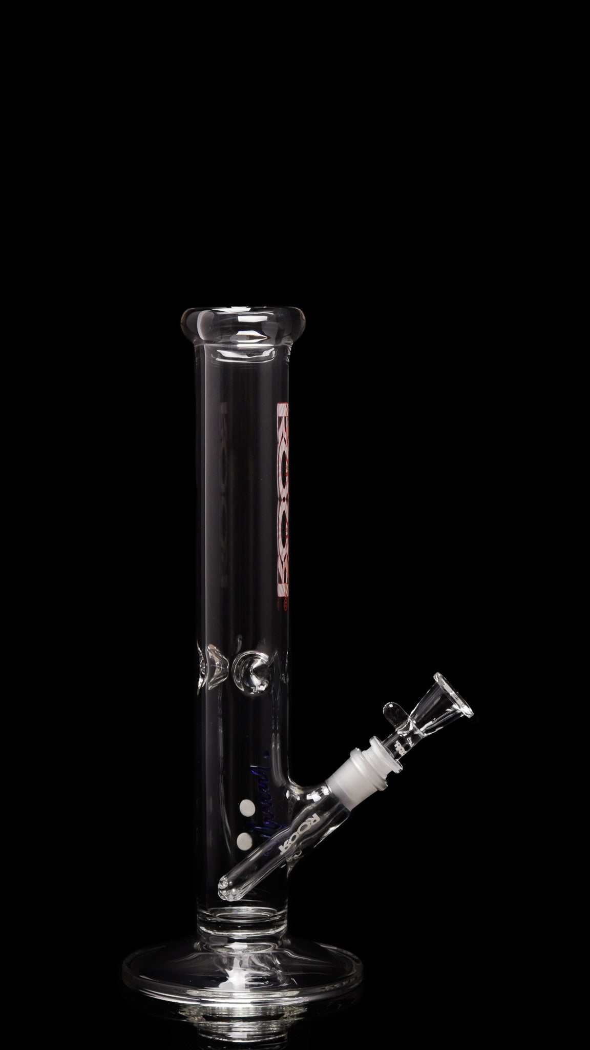 ROOR Classic 14" Straight 50x5mm Candy Cane glass beaker bong with ice pinches and downstem on black background