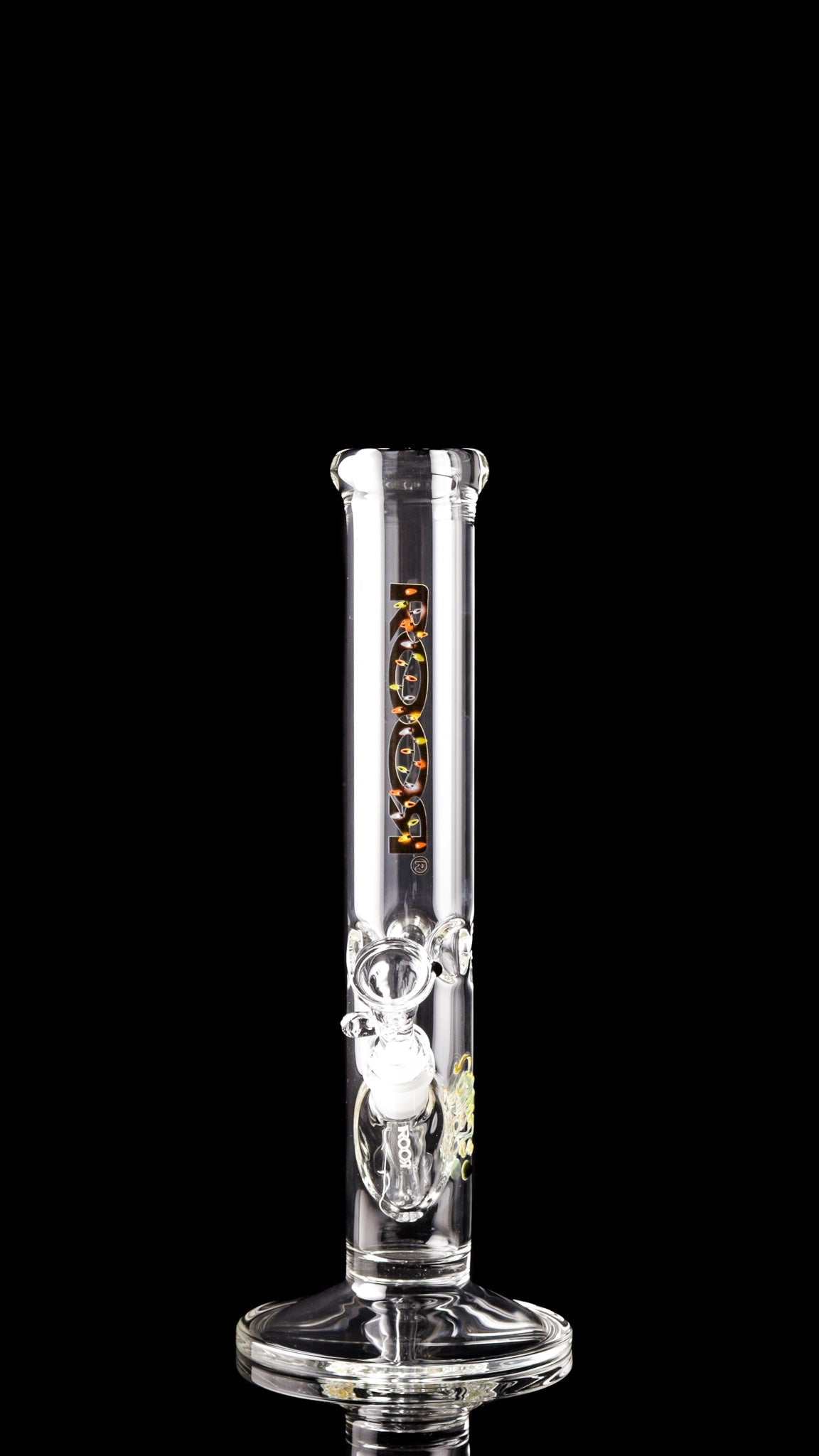 ROOR® Classic 14" Straight 50x5mm glass with X-Mas lights decal, ice pinches, and medium funnel bowl.