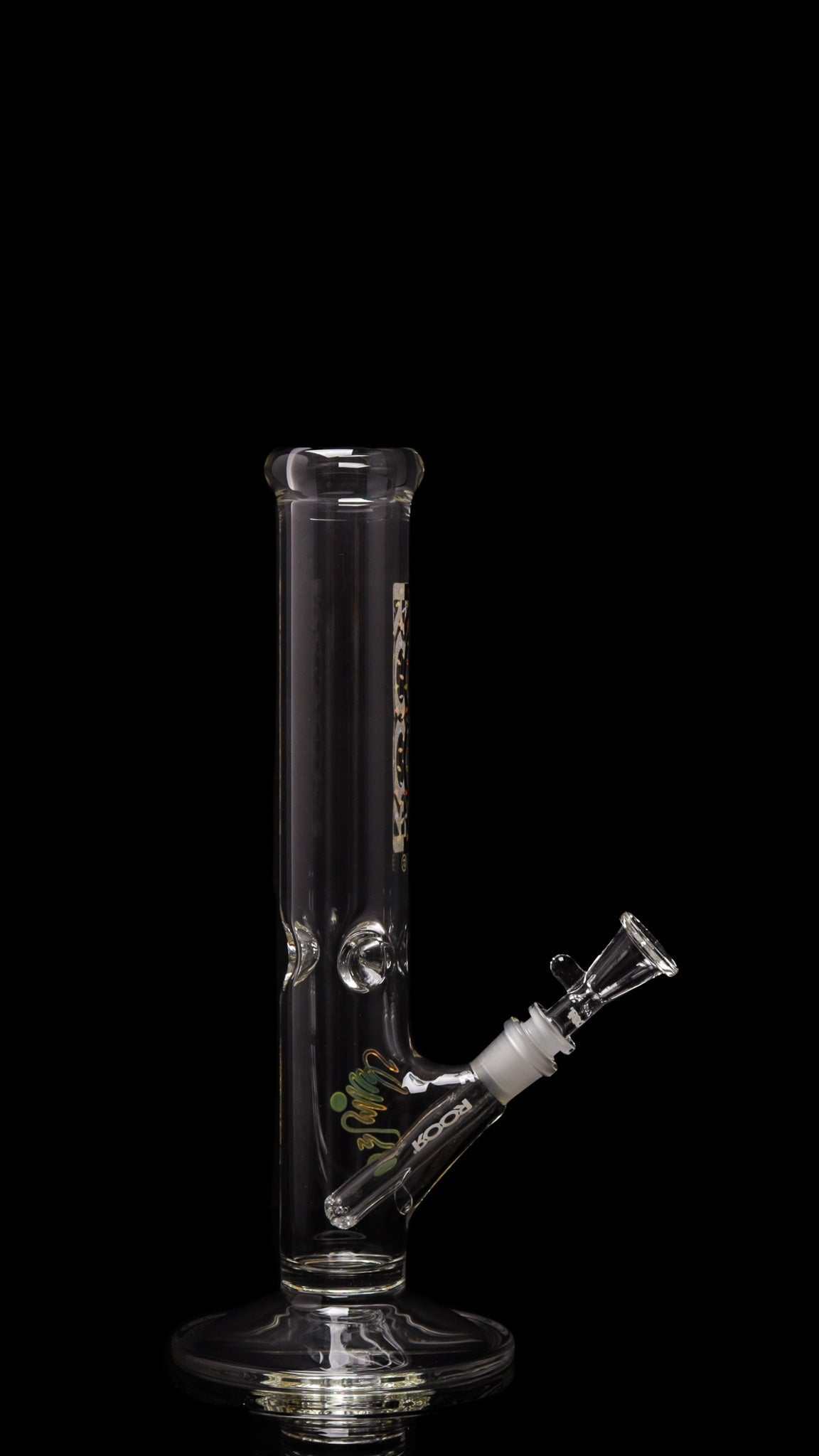 ROOR® Classic 14" Straight 50x5mm glass bong with X-Mas lights decal, featuring ice pinches, medium funnel bowl, and low profile downstem on black background.