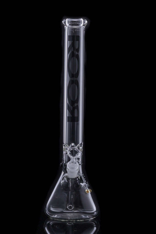 Roor Classic 18 inch black decal glass beaker bong with 45x5mm German Schott glass and ice pinches on black background