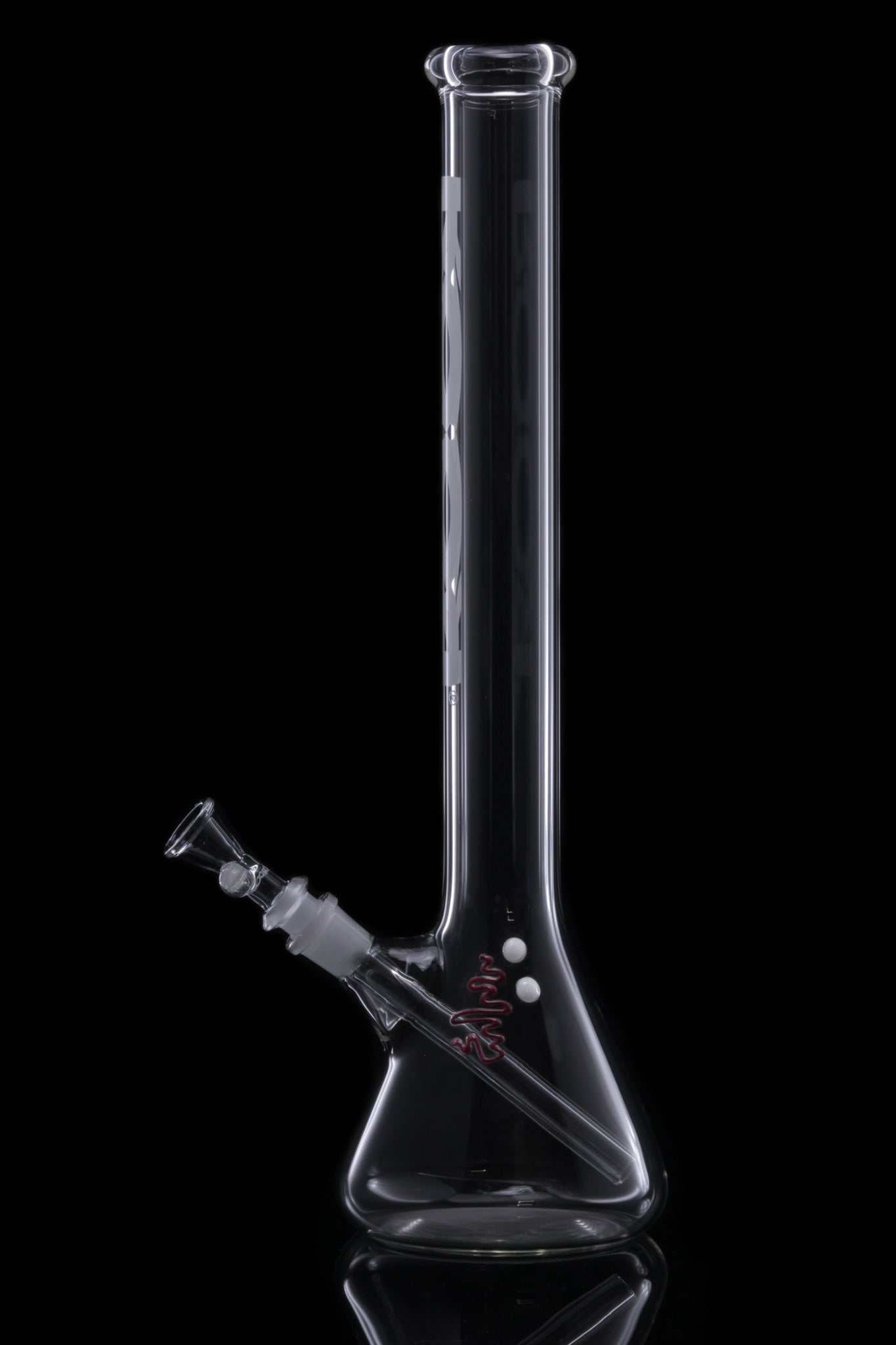 ROOR 18-inch clear glass beaker bong with white decal and no ice pinches, 45x5mm thick German Schott glass.