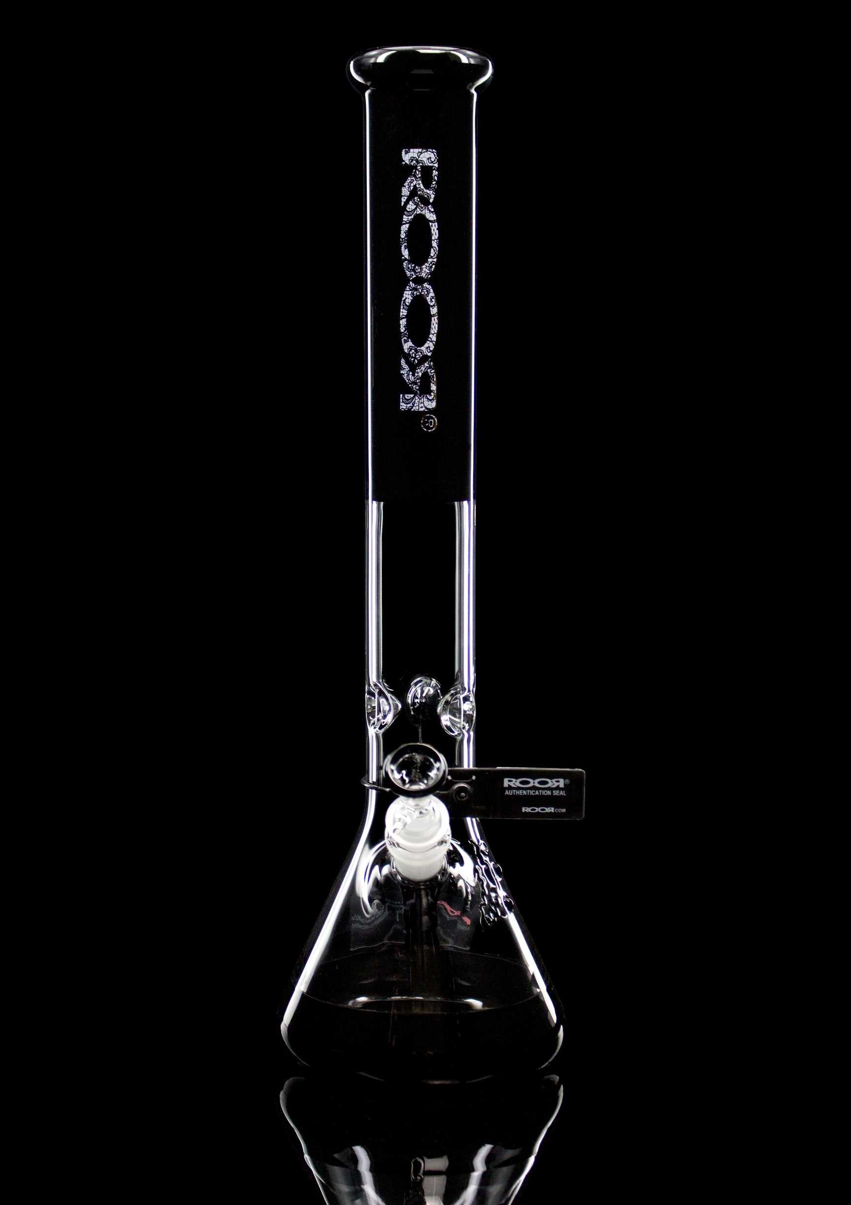 ROOR Classic 18 inch Black Color Beaker 50x5mm Glass Bong with Ice Pinches and Unique Signature