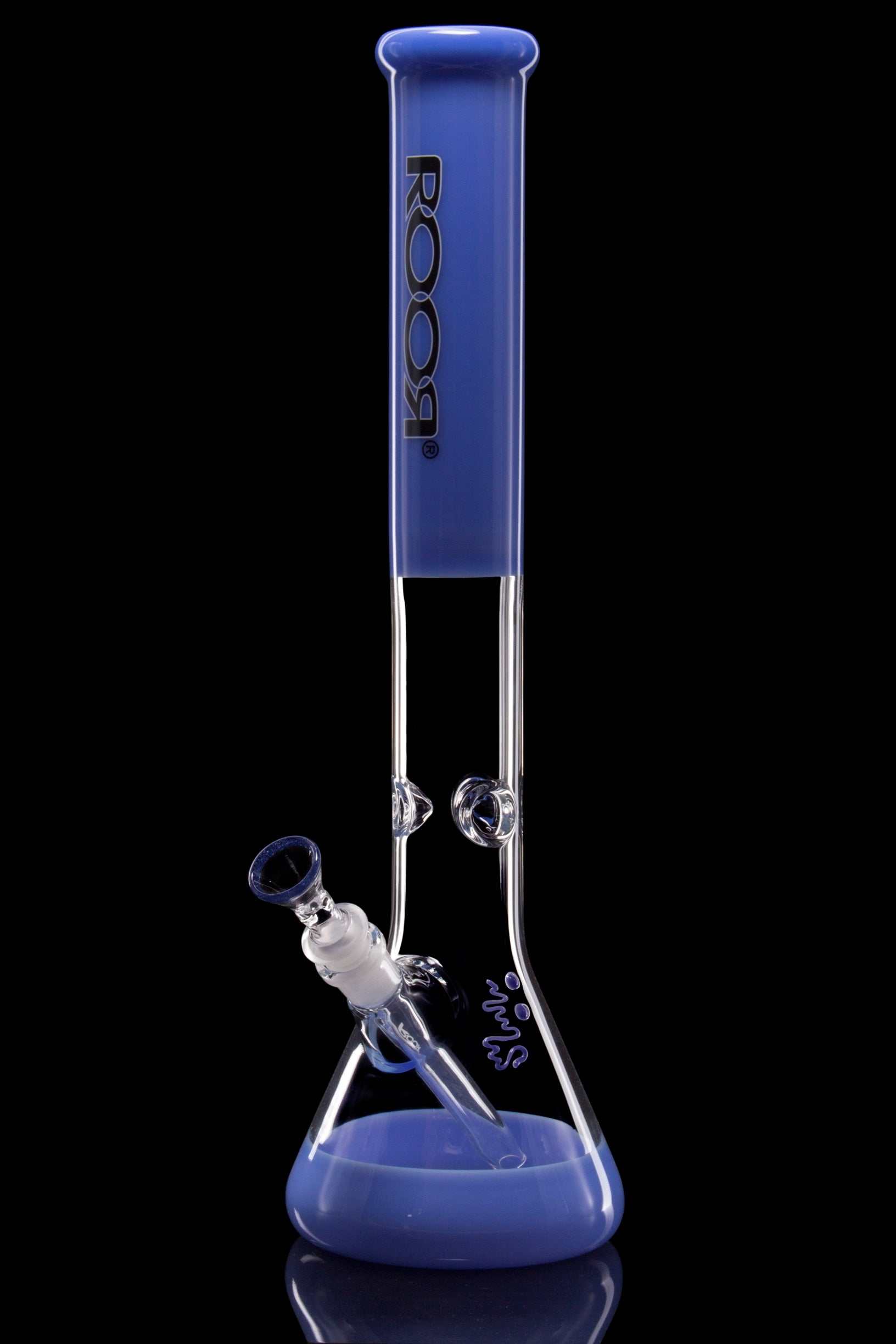 ROOR Classic 18 inch milky blue beaker bong with 50x5mm thick glass and black white outlined logo