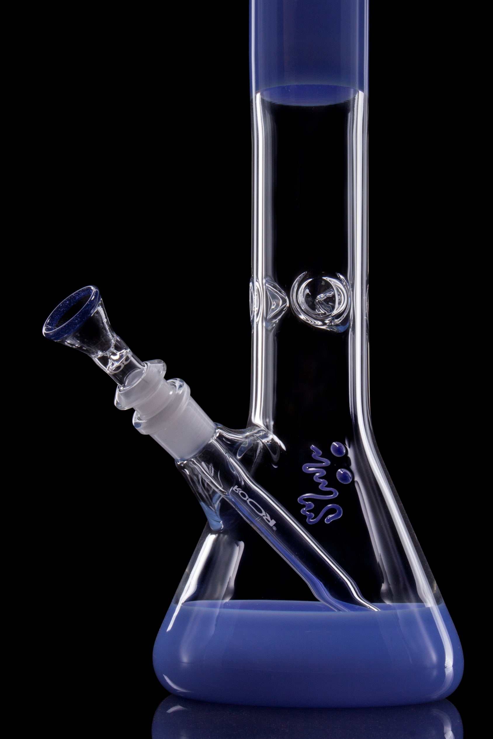 ROOR Classic 18 inch Milky Blue color glass beaker bong with 50x5mm thickness and black/white outline decal