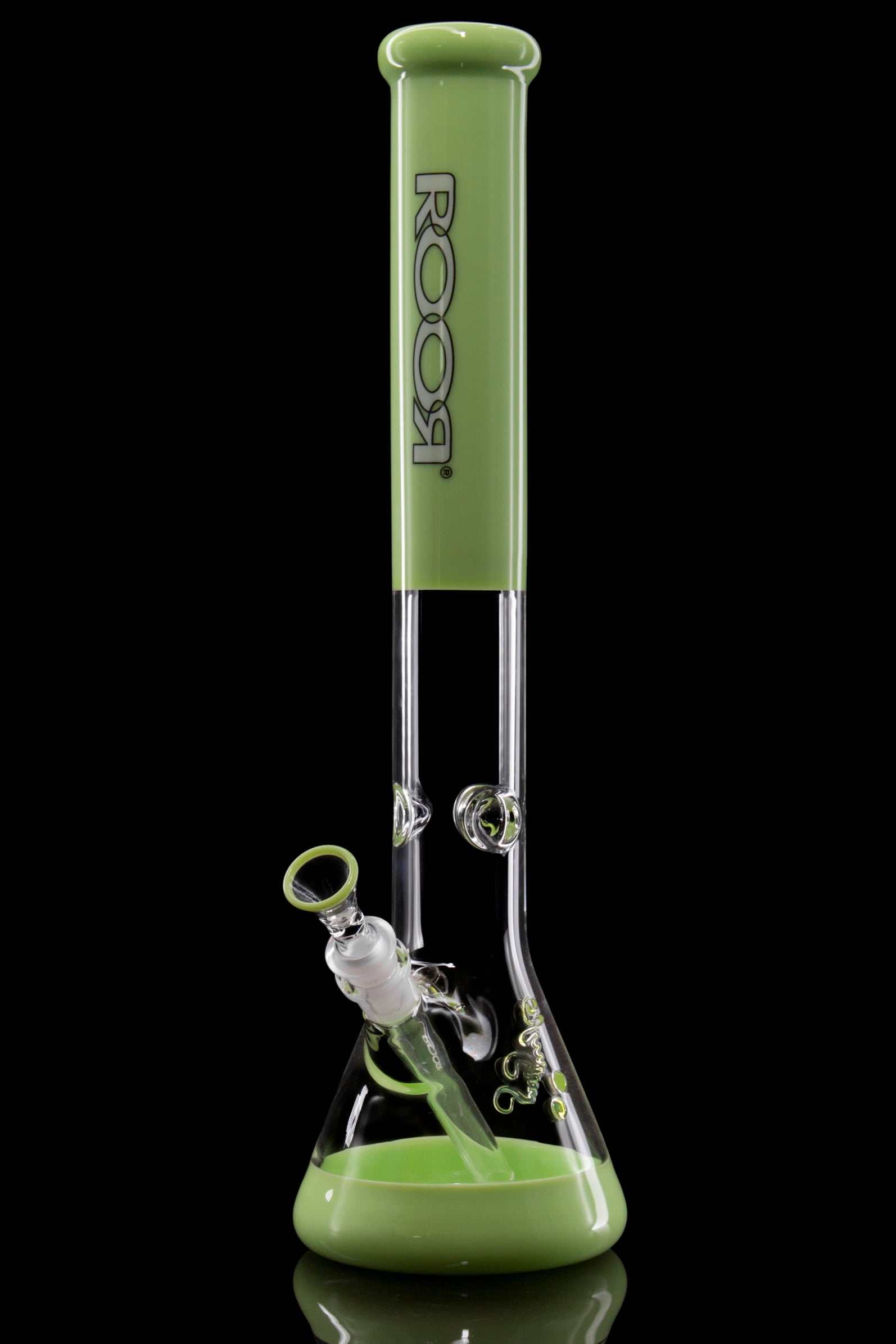 ROOR Classic 18" Milky Green Color Beaker Glass Bong with 50x5mm German Schott Glass and black outline decal