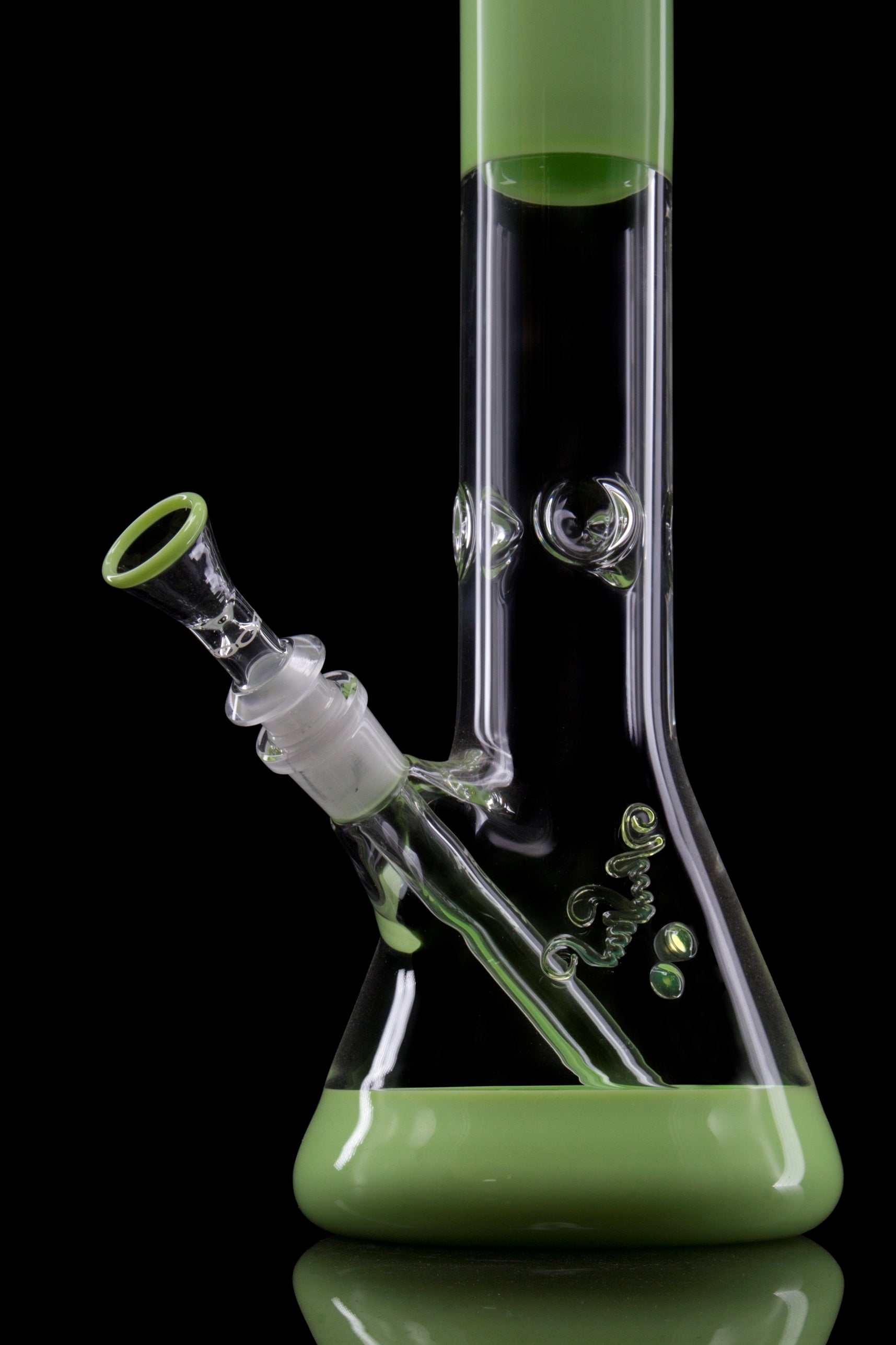 ROOR Classic 18-inch milky green color beaker bong with 50x5mm German Schott glass and black/white outline decal