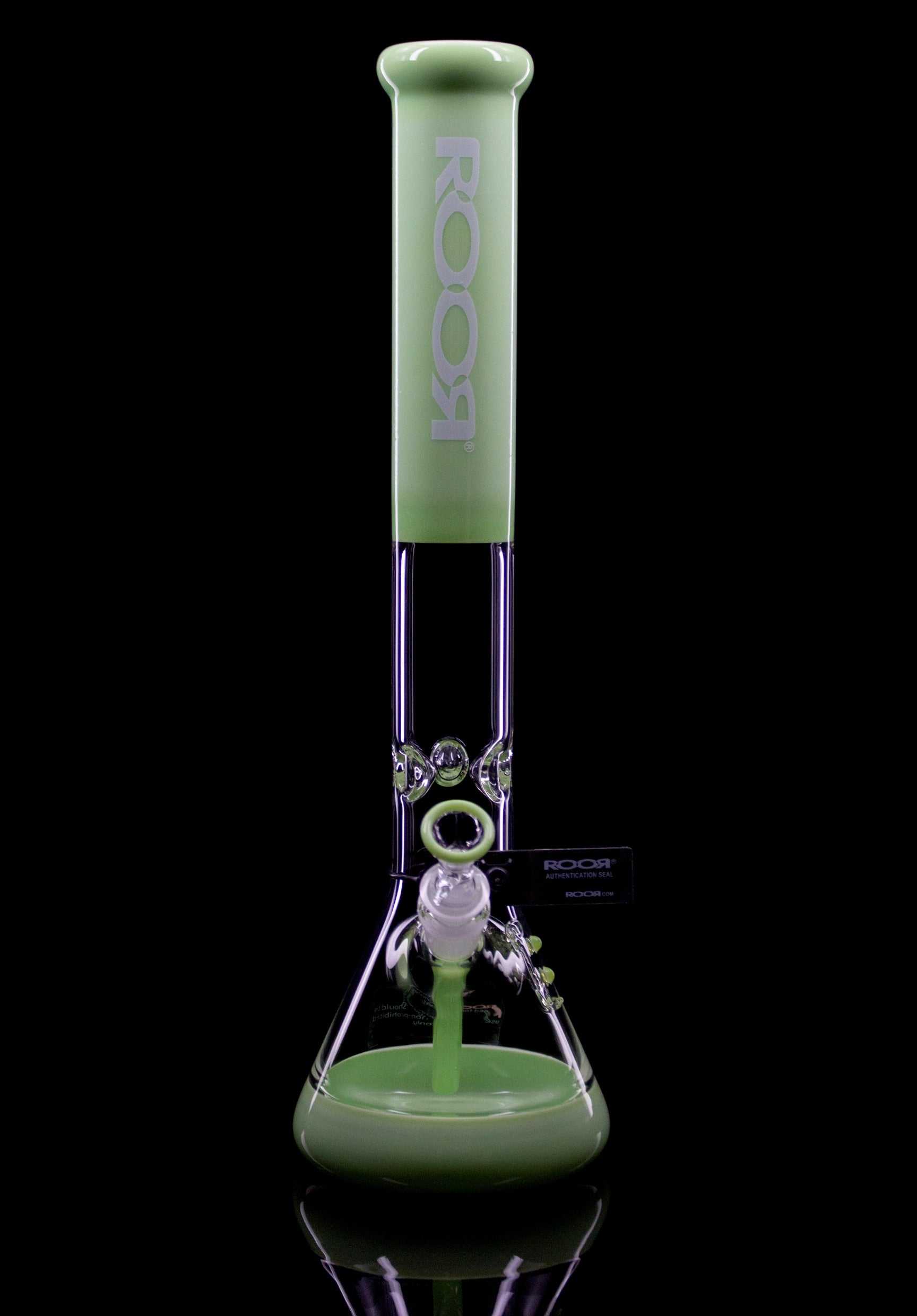 ROOR Classic 18 inch milky green color beaker bong with 50x5mm German Schott glass and black/white decal