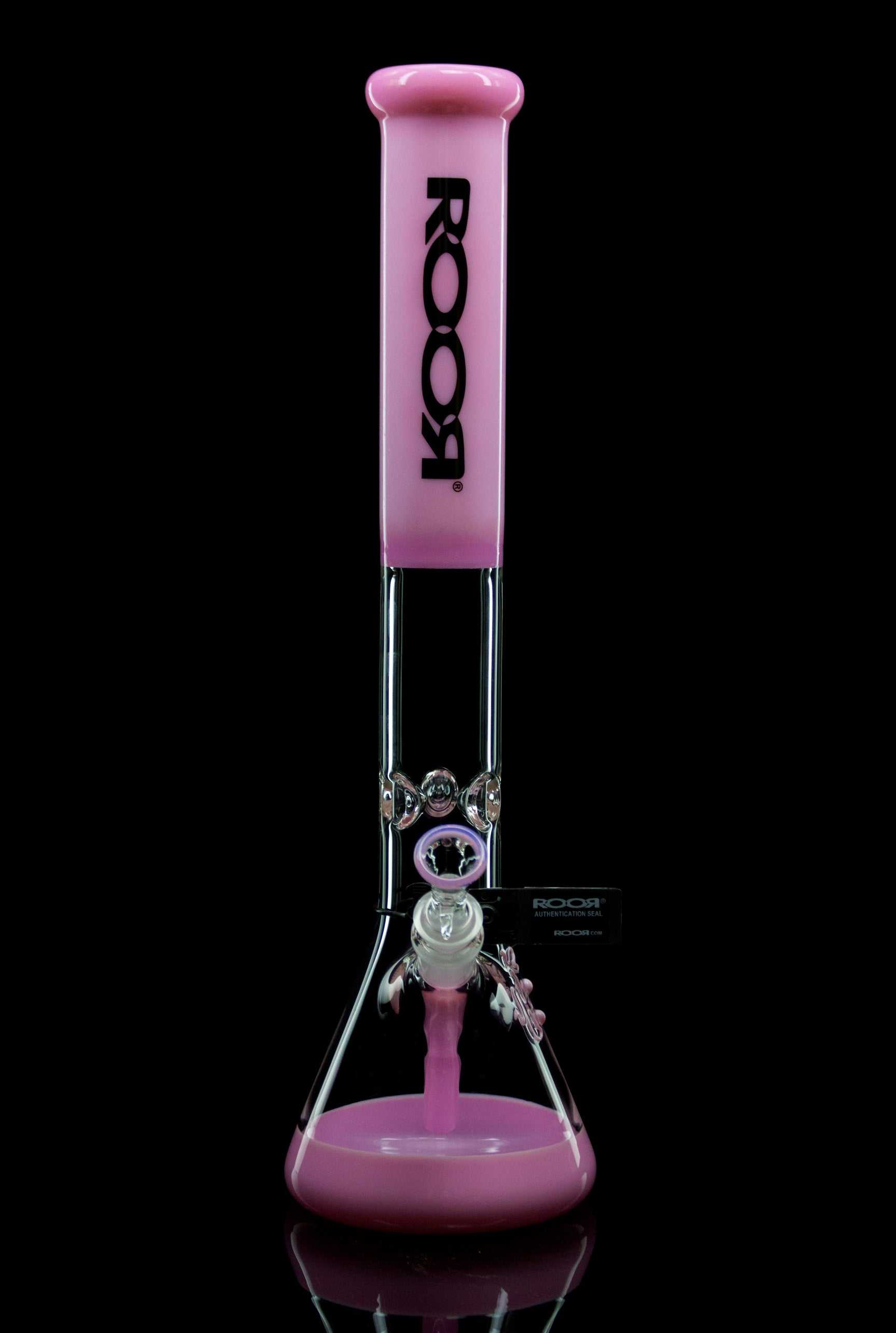 ROOR Classic 18 inch pink beaker bong with 50x5mm German Schott glass and ROOR logo