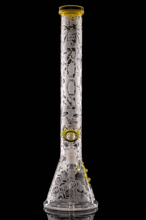 ROOR® HONEYBEE 18" Beaker 50x5mm glass bong with custom sandblasted honeybee design and double color lip and base