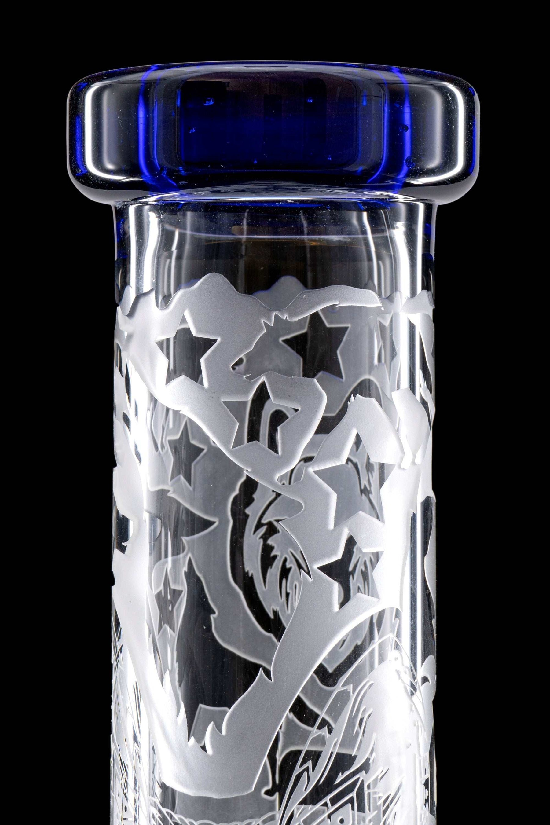 ROOR BLUE WOLF 18" Beaker 50x5mm with blue lip and etched wolf and stars design