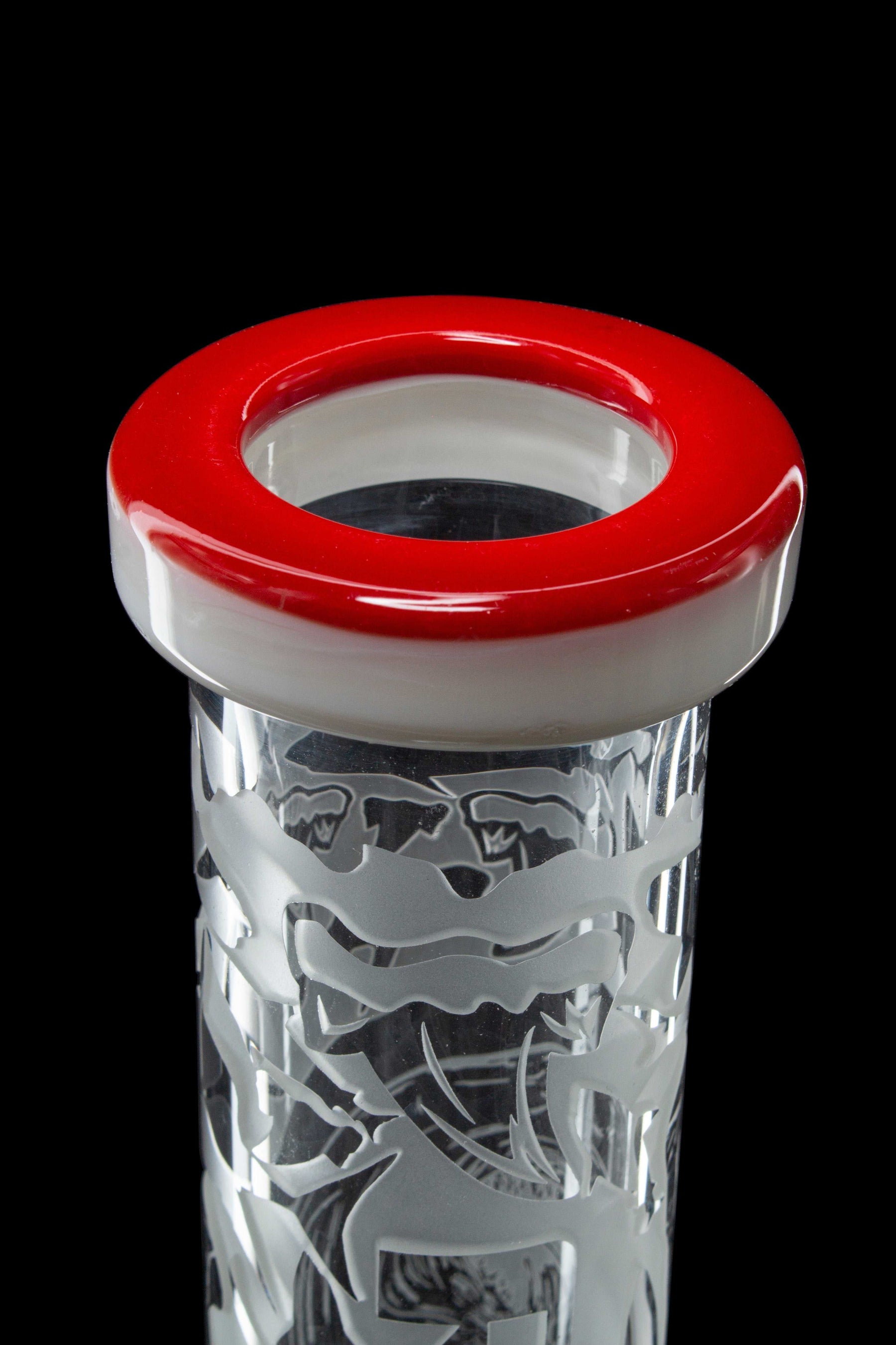 SHARK BITE 18" Beaker with Red Double Color Lip and Sandblasted Design