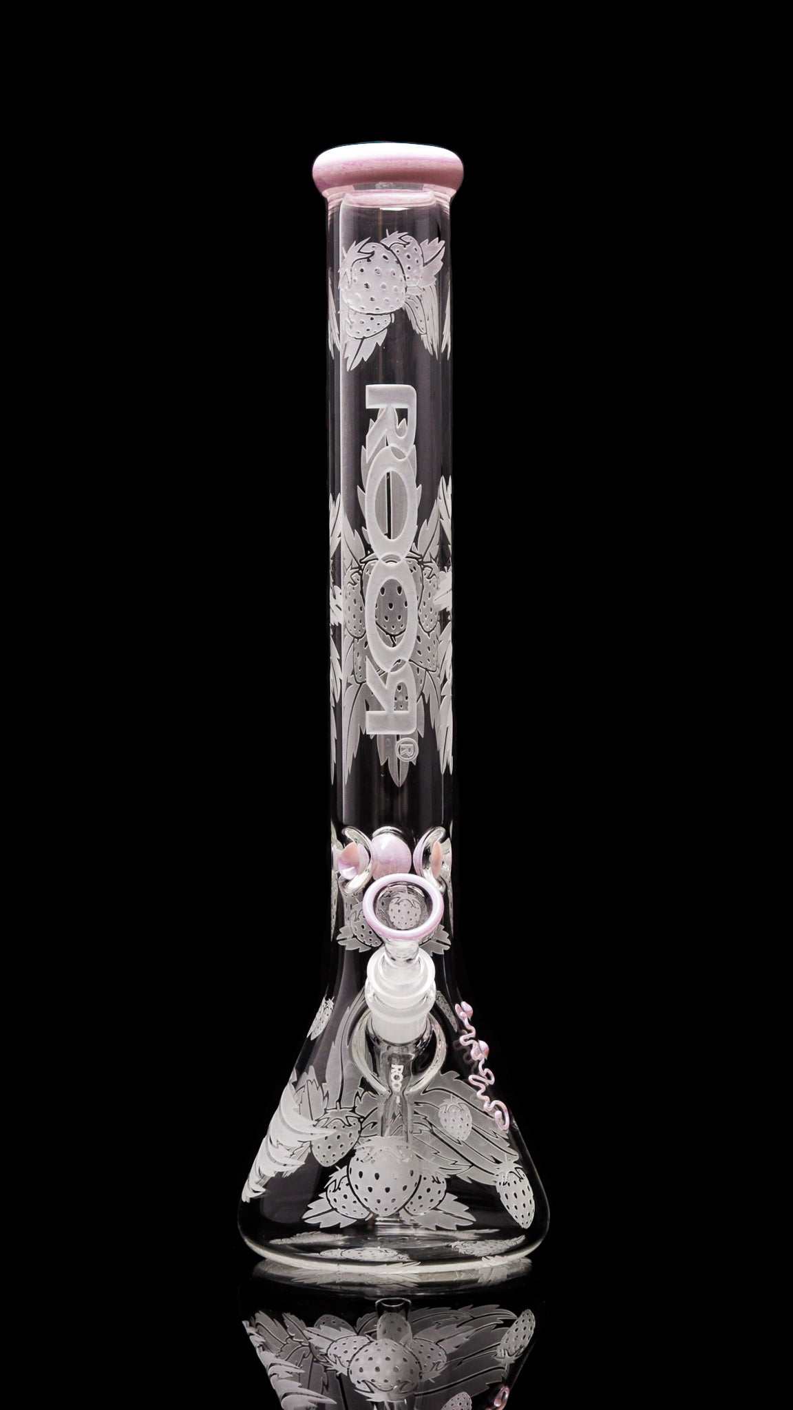 Strawberry Dream 18" beaker with sandblasted design and pink accents.