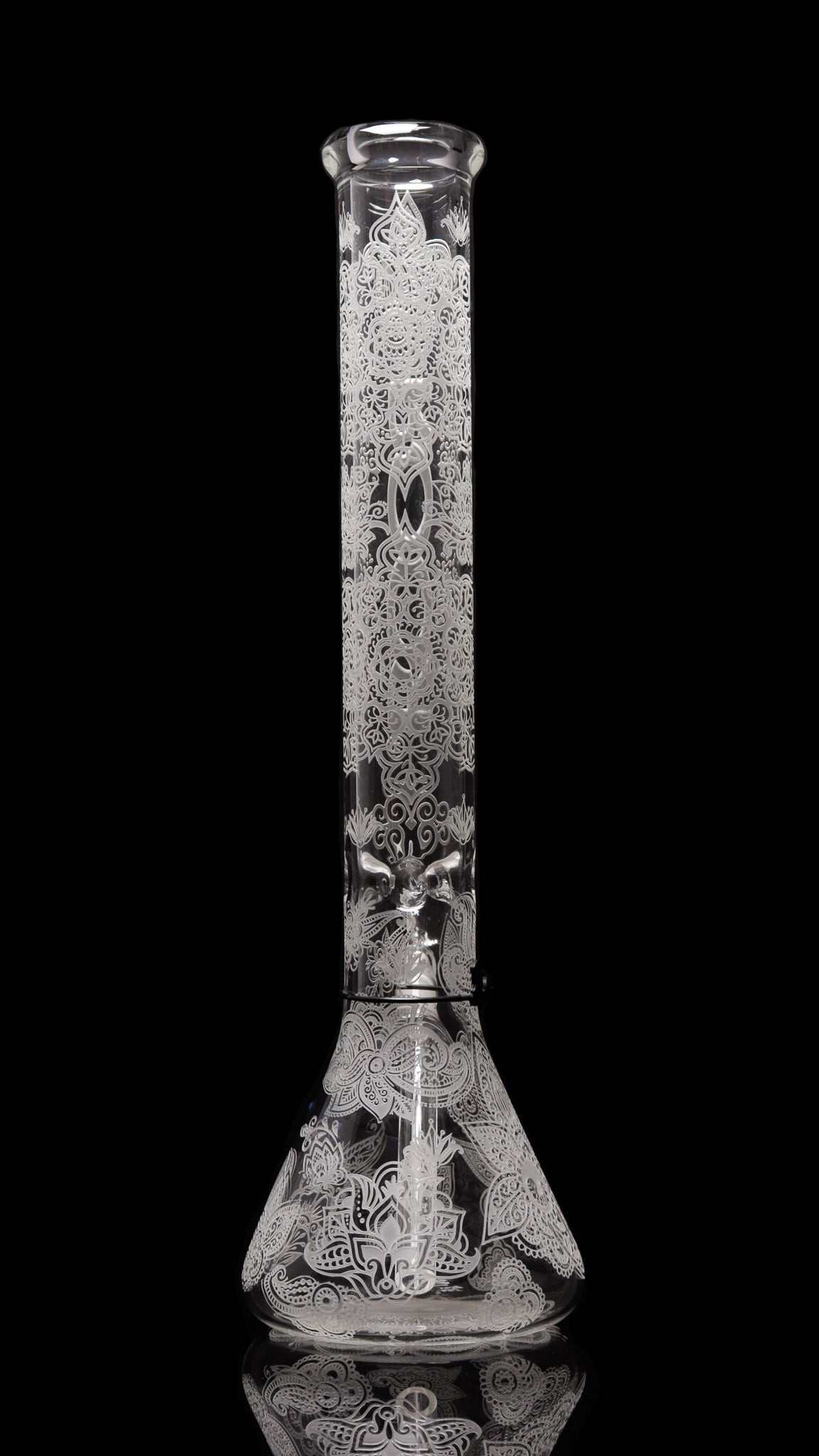ROOR® Sandblasted 18" Beaker with Henna Design, 50x5mm glass, classic smoking accessory with ice pinches.