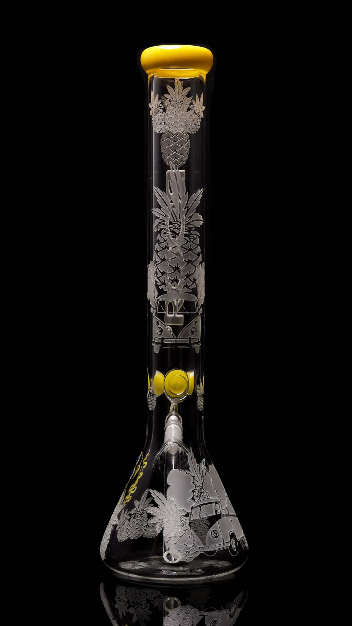 ROOR® Custom Pineapple Express 18-inch beaker bong with sandblasted pineapple design and yellow accents