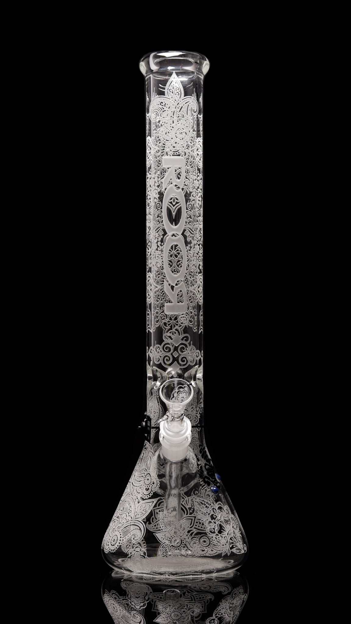 ROOR® Sandblasted 18" Beaker with Henna Design, 50x5mm German Schott glass, ice pinches included.
