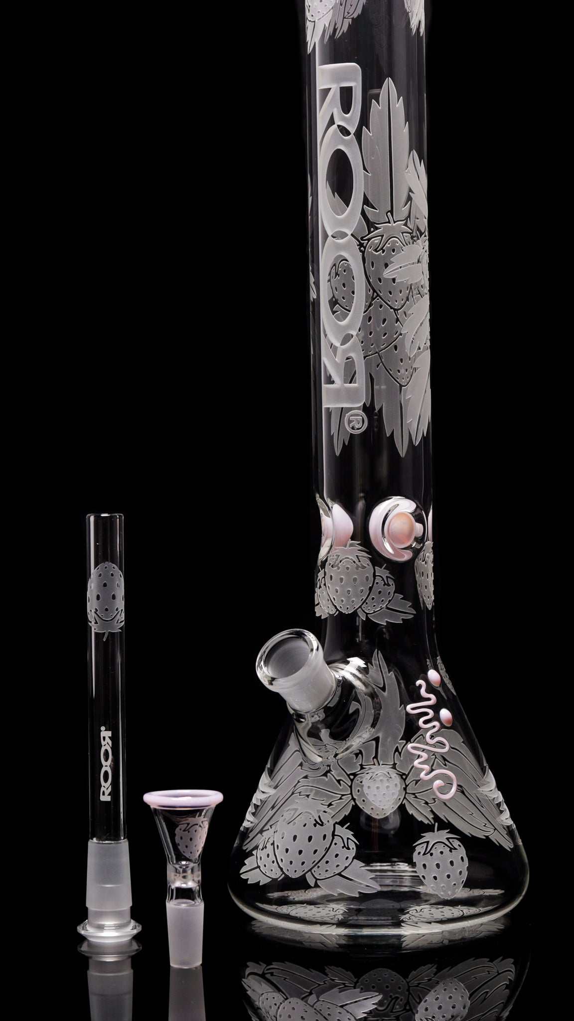 Strawberry Dream 18" Beaker 50x5mm Solid Pink with sandblasted details and color accents.