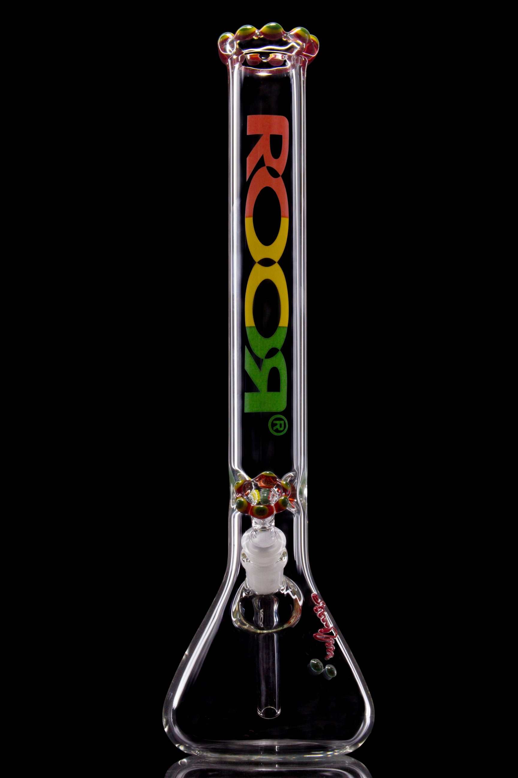 ROOR® Classic 18" Beaker 50x5mm Triple Crown RASTA glass bong with Rasta design.