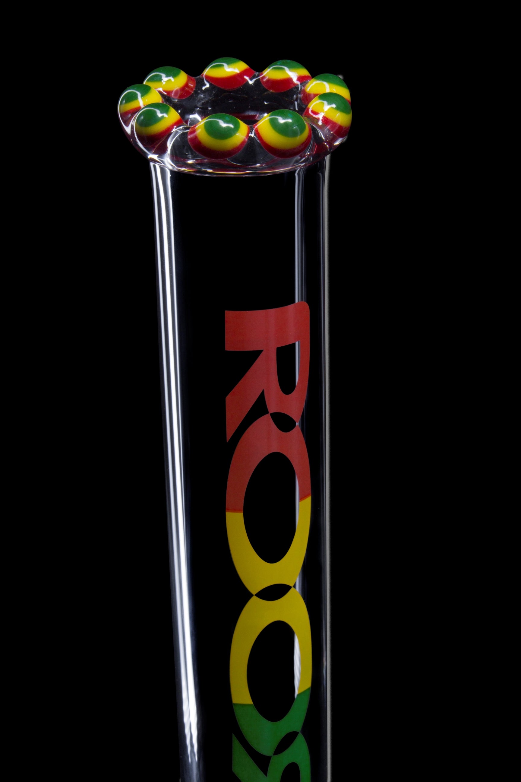 ROOR® Classic 18" Beaker 50x5mm Triple Crown RASTA design with Rasta colors and unique signature.