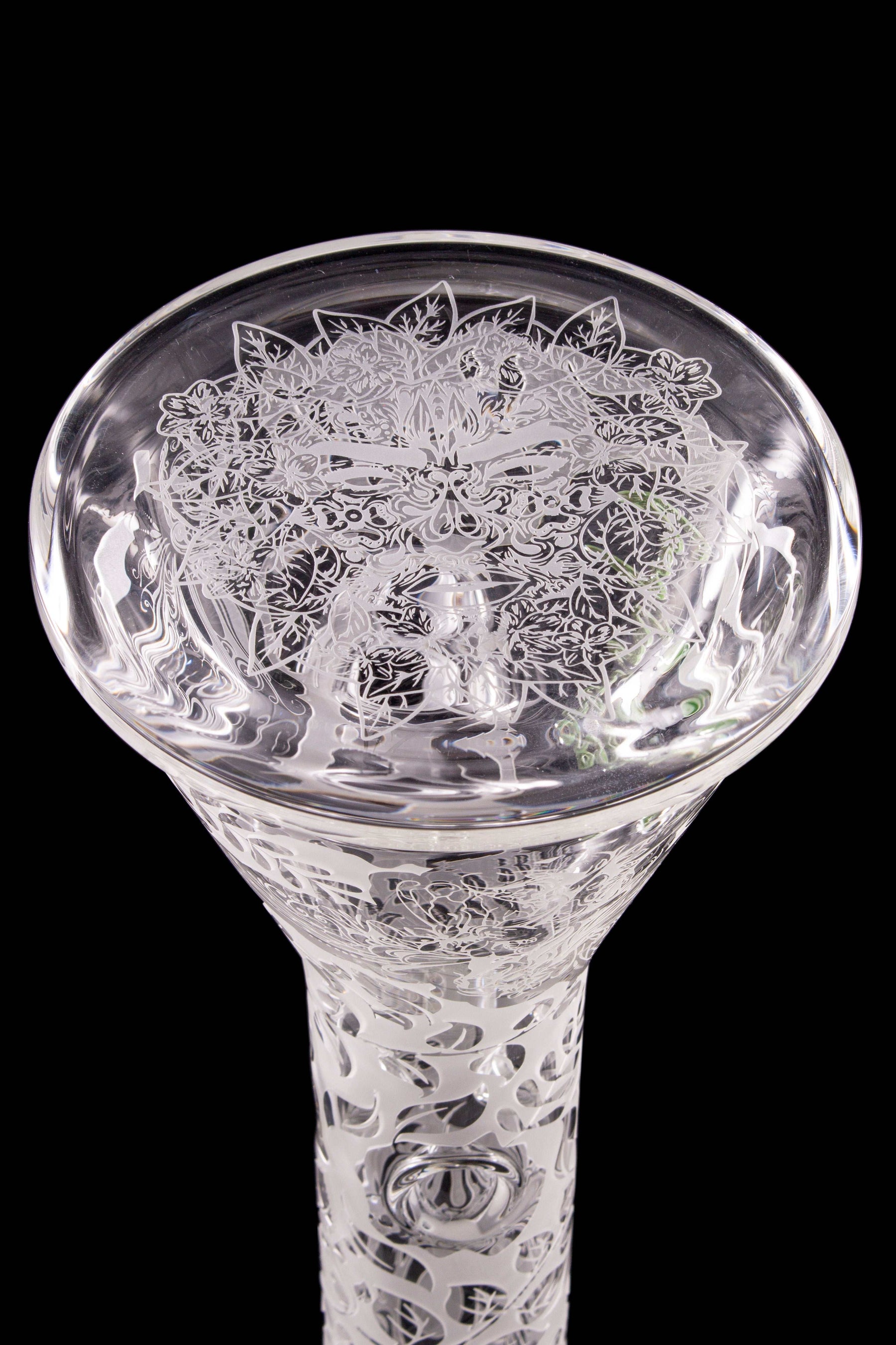 GREEN GODDESS 18" Beaker 50x5mm with custom sandblasted design, flat lip, and base.