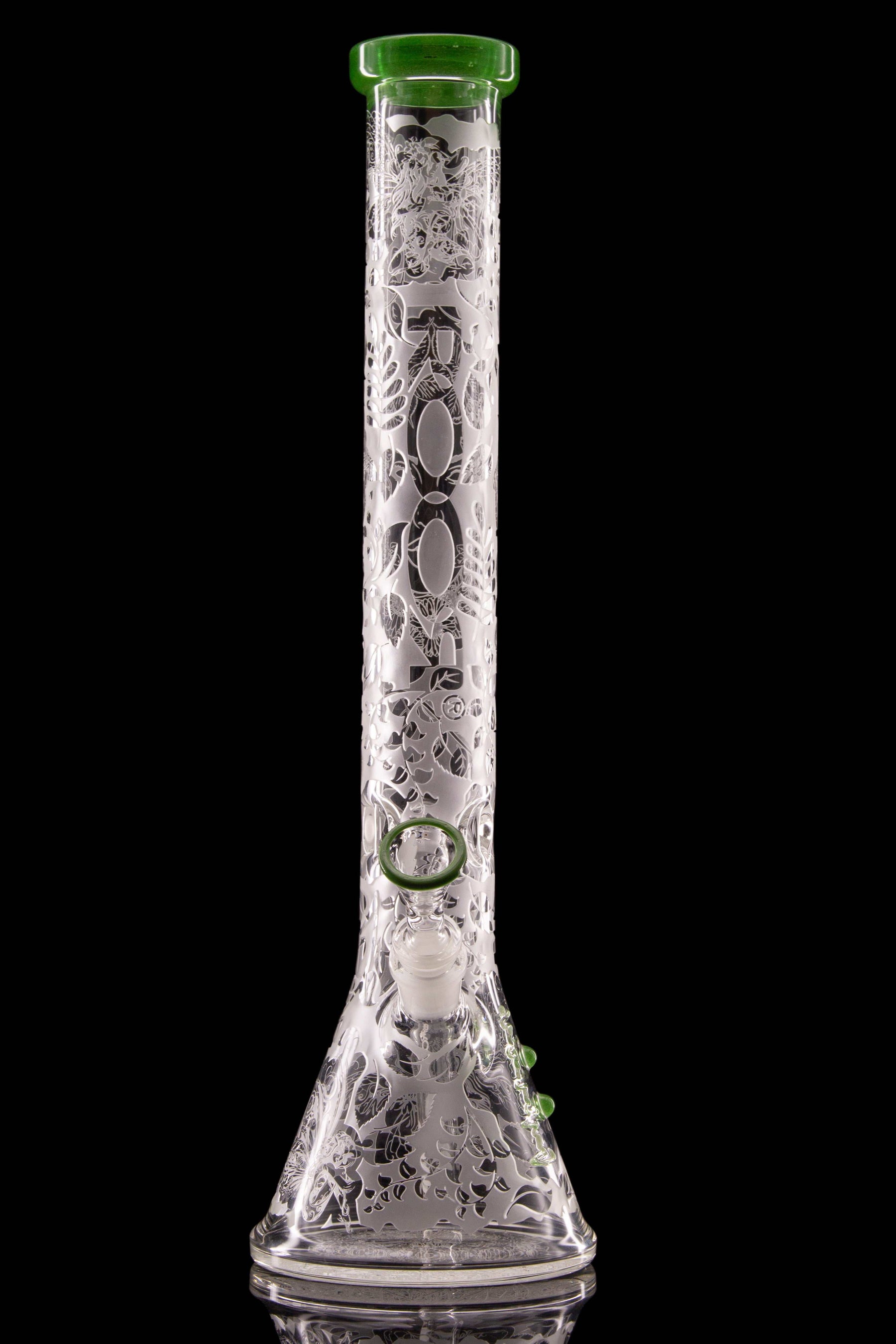 ROOR® Strains: GREEN GODDESS 18" Beaker with sandblasted design and green accents.