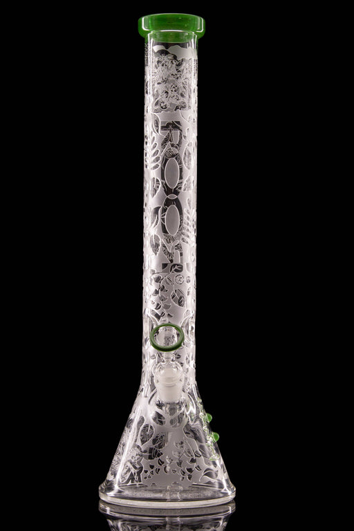 ROOR® Strains: GREEN GODDESS 18" Beaker with sandblasted design and green accents.