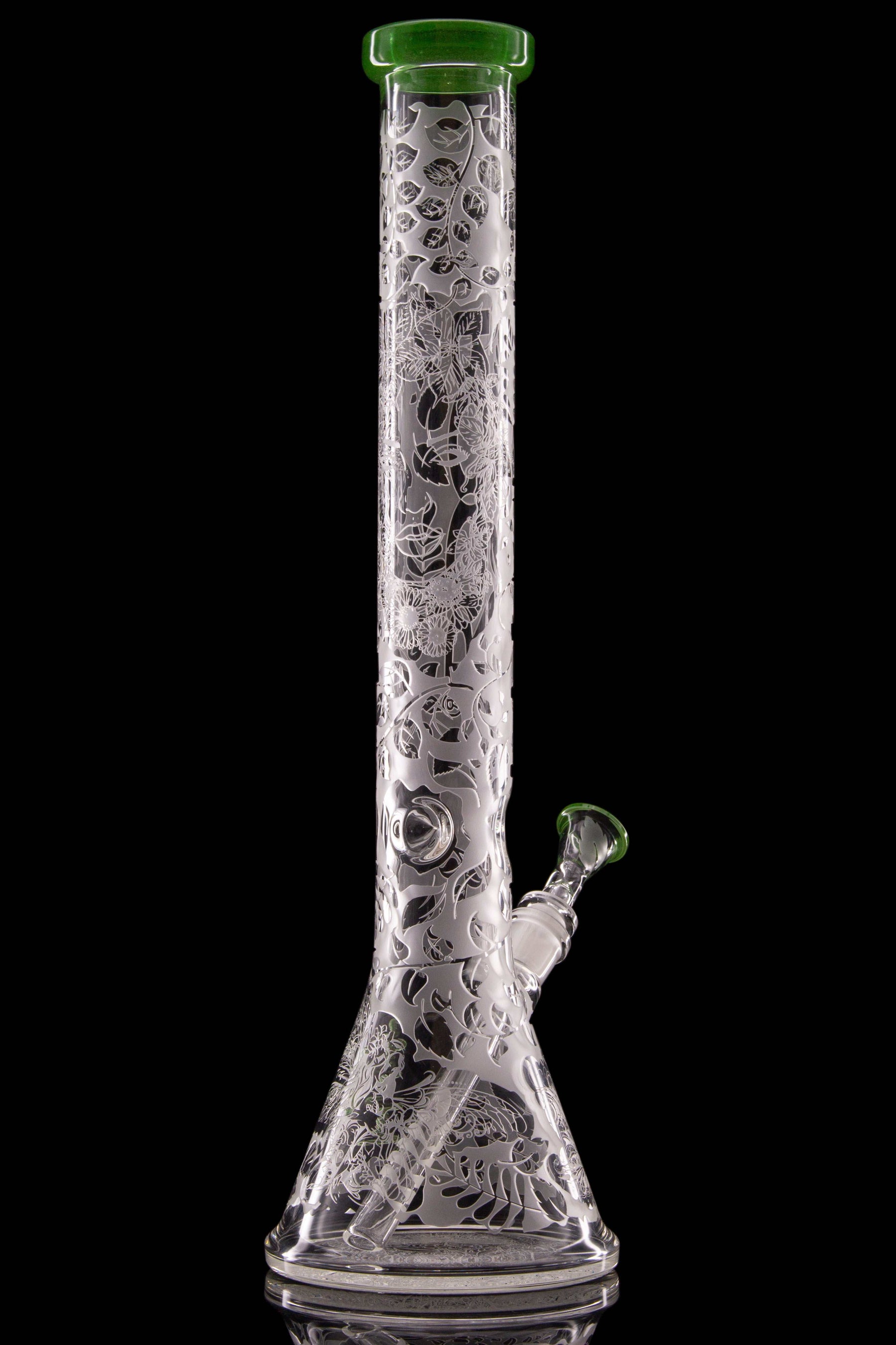 GREEN GODDESS 18" Beaker by ROOR, sandblasted design with green accents.