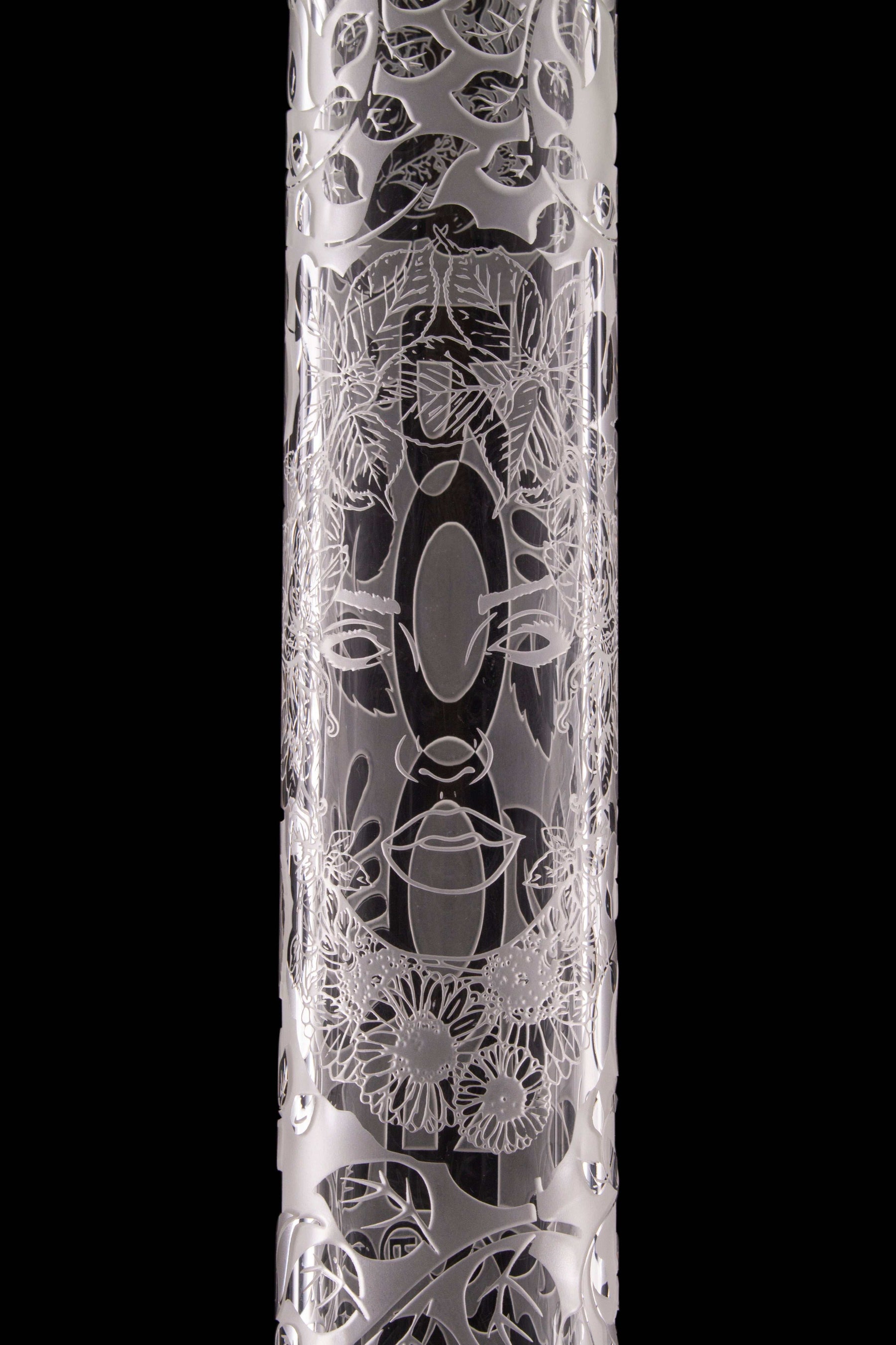 Sandblasted design on ROOR® Custom GREEN GODDESS 18" Beaker 50x5mm.