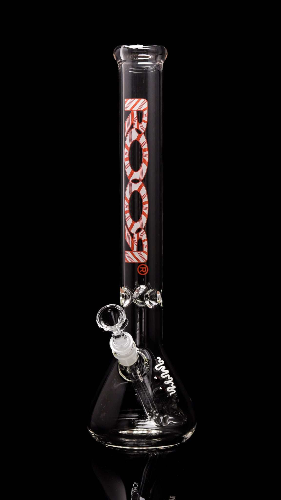 ROOR Classic 18-inch glass beaker bong with X-Mas Candy Cane decal and sturdy 50x5mm German Schott glass design