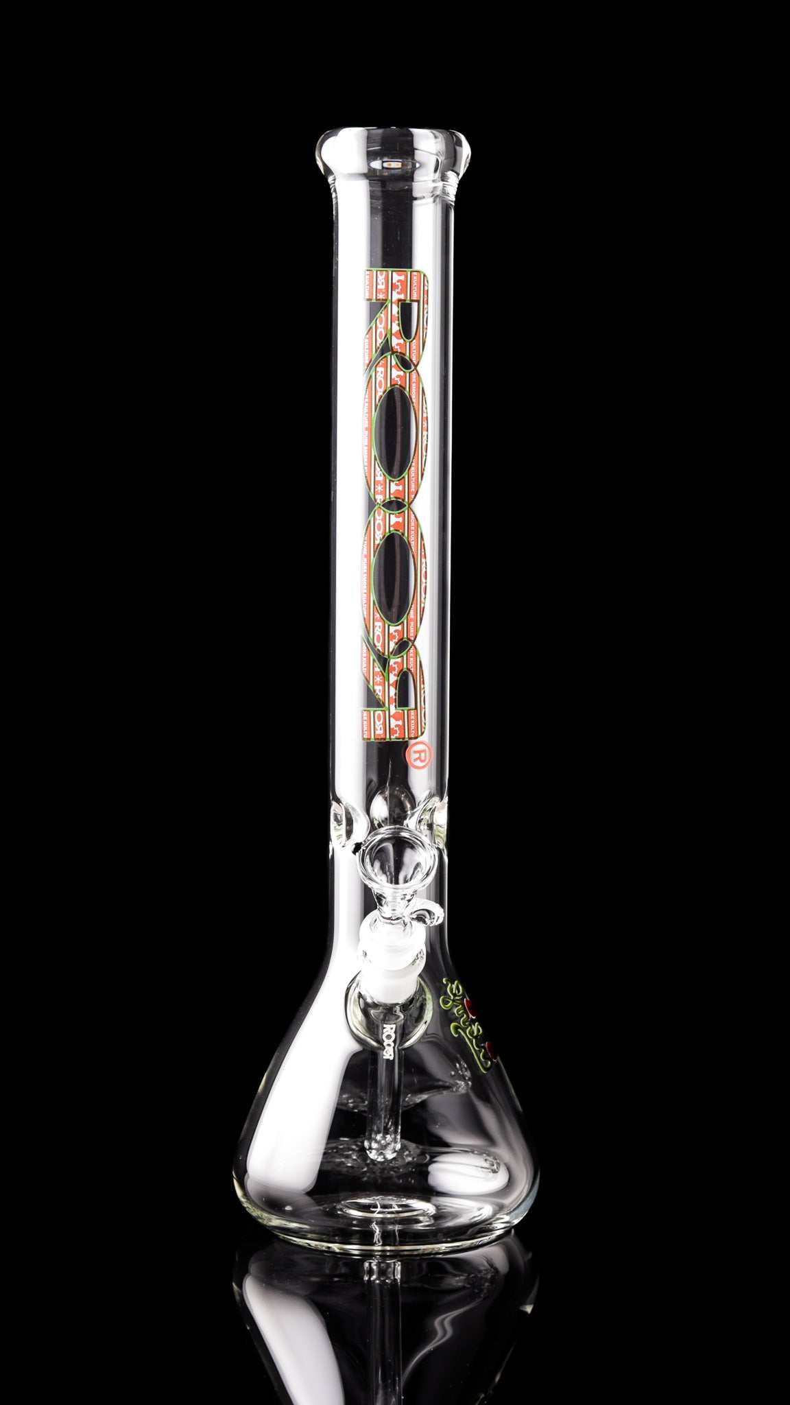 ROOR® Classic 18" Beaker 50x5mm glass bong with X-Mas Ugly Sweater decal on black background