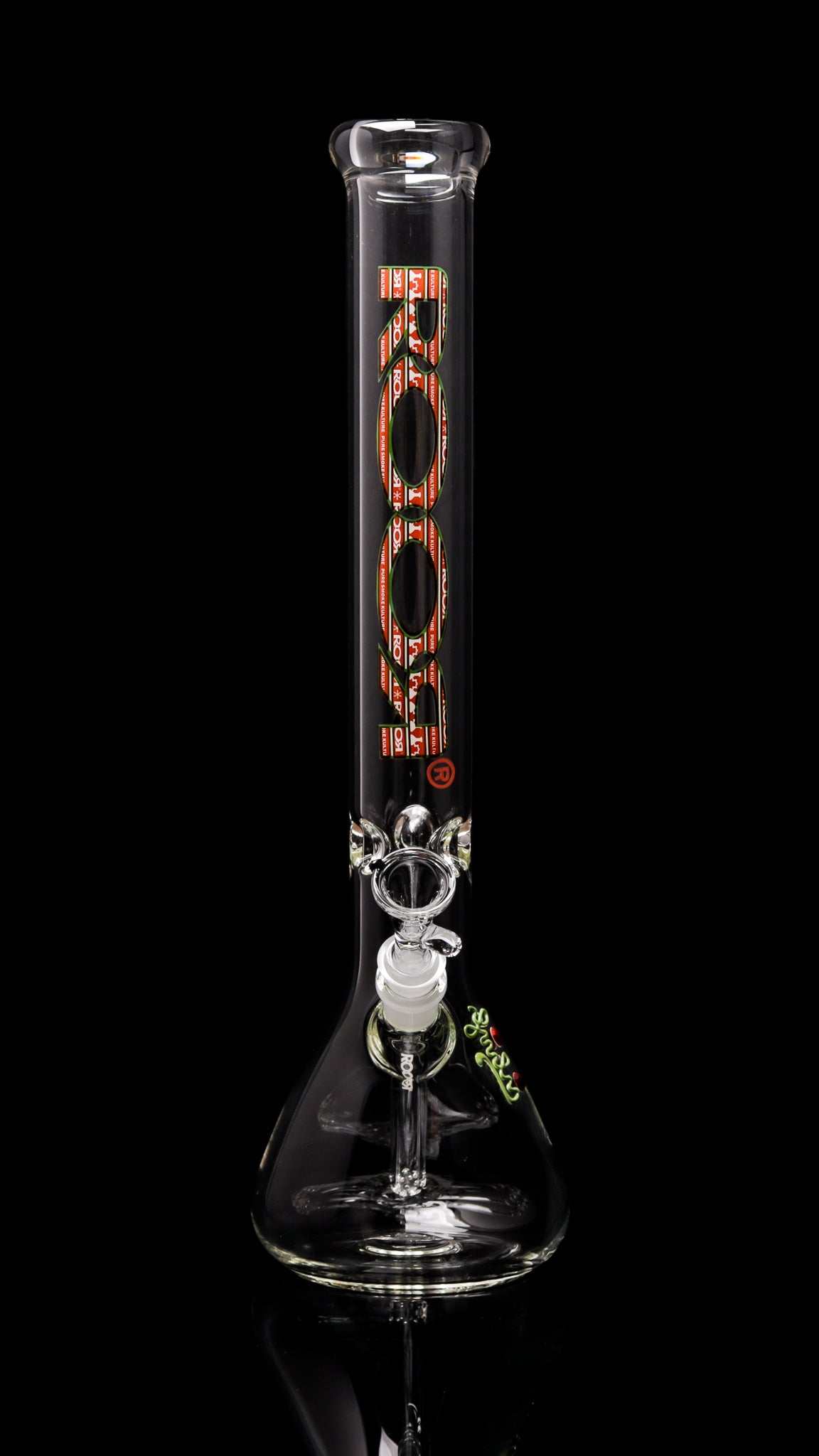 ROOR® Classic 18" Beaker 50x5mm glass water pipe with festive X-Mas Ugly Sweater decal on black background