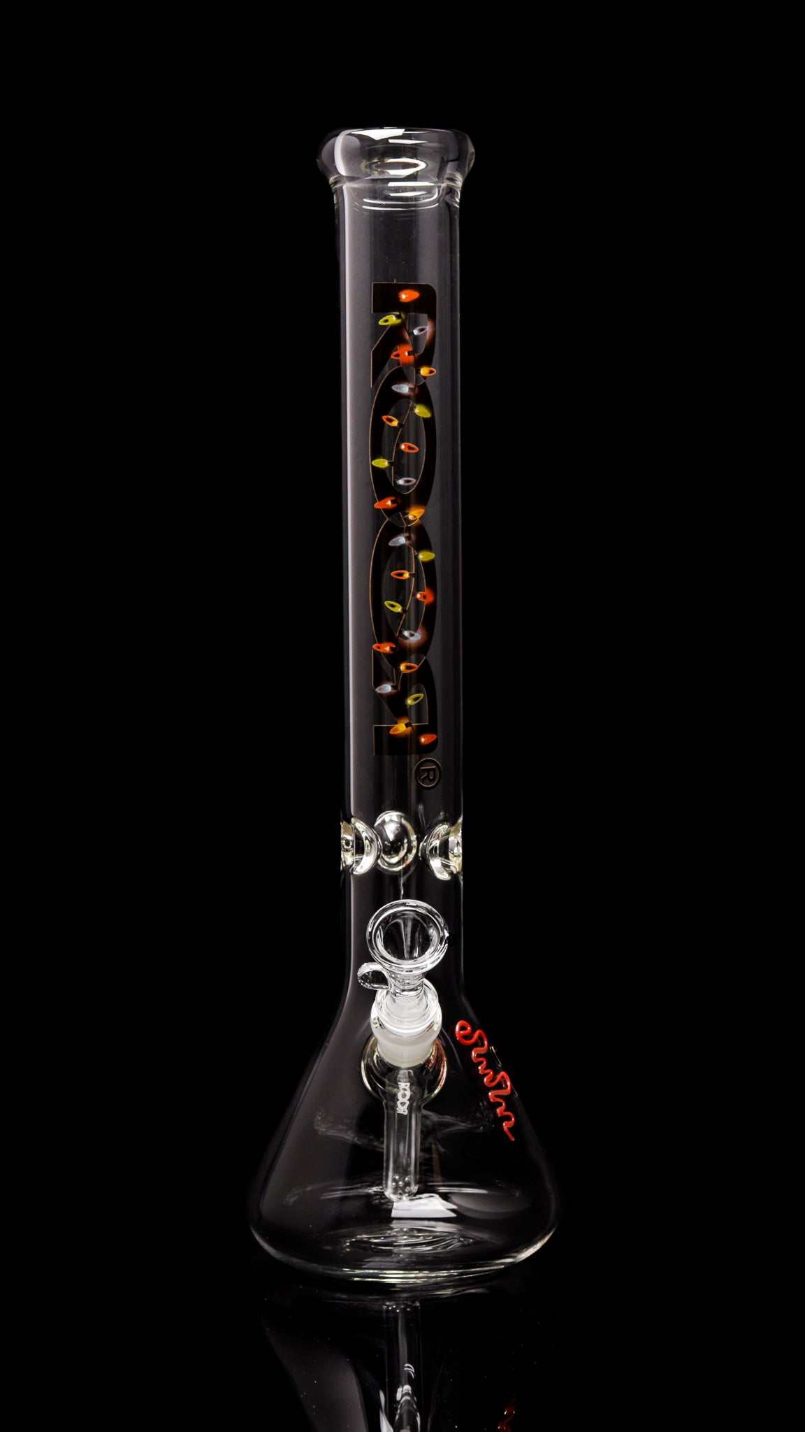 ROOR Classic 18" Beaker 50x5mm glass water pipe with X-Mas lights decal on black background