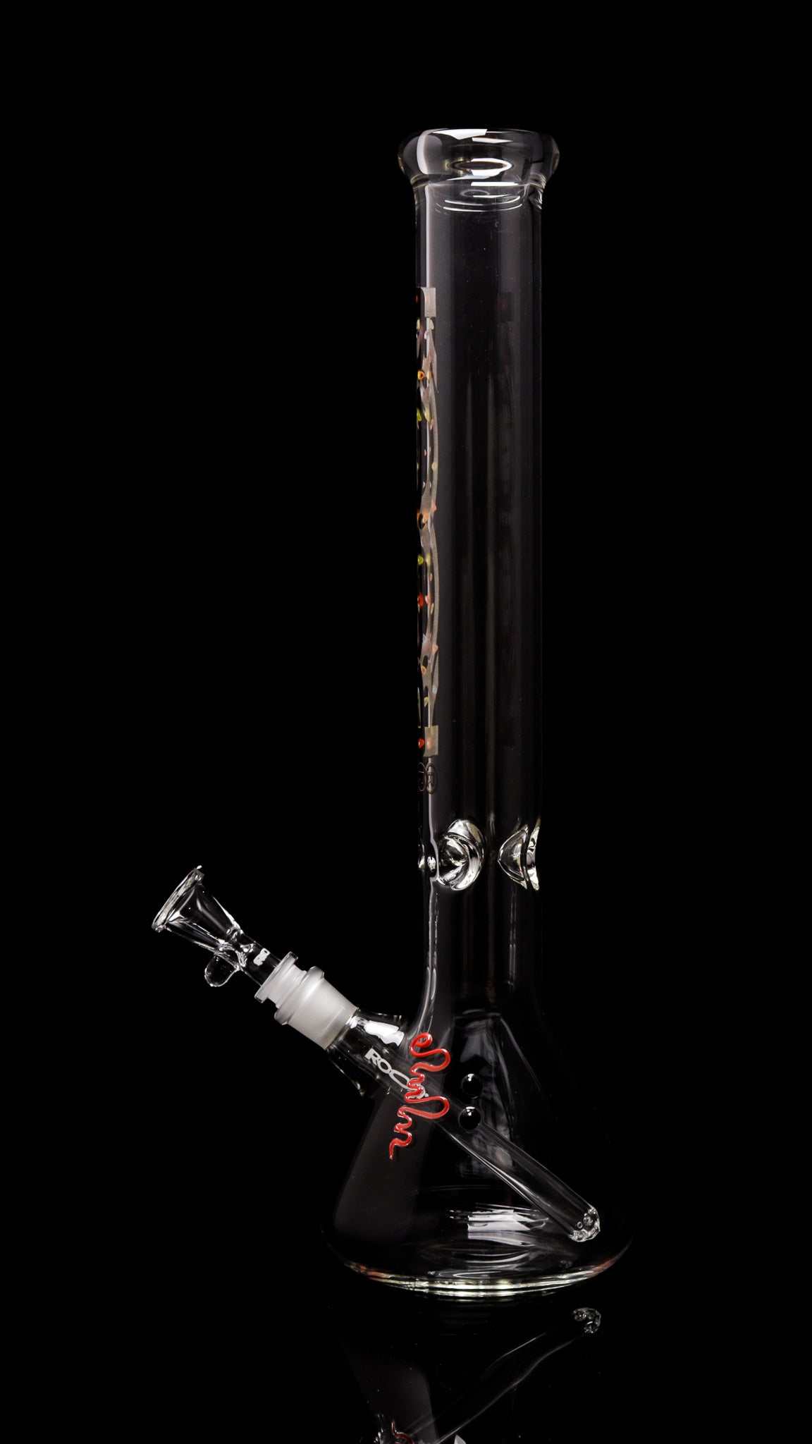 ROOR® Classic 18" Beaker 50x5mm glass bong with X-Mas lights decal on black background