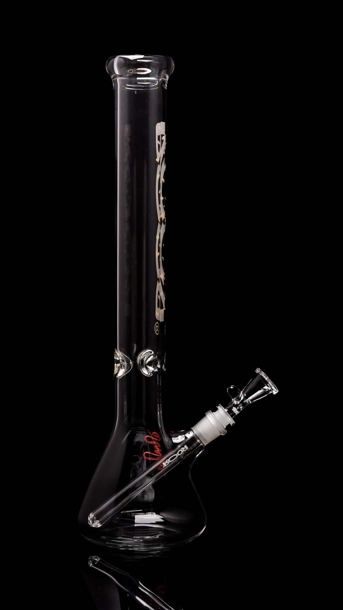 ROOR® Classic 18" Beaker 50x5mm glass water pipe with X-Mas Lights decal on black background